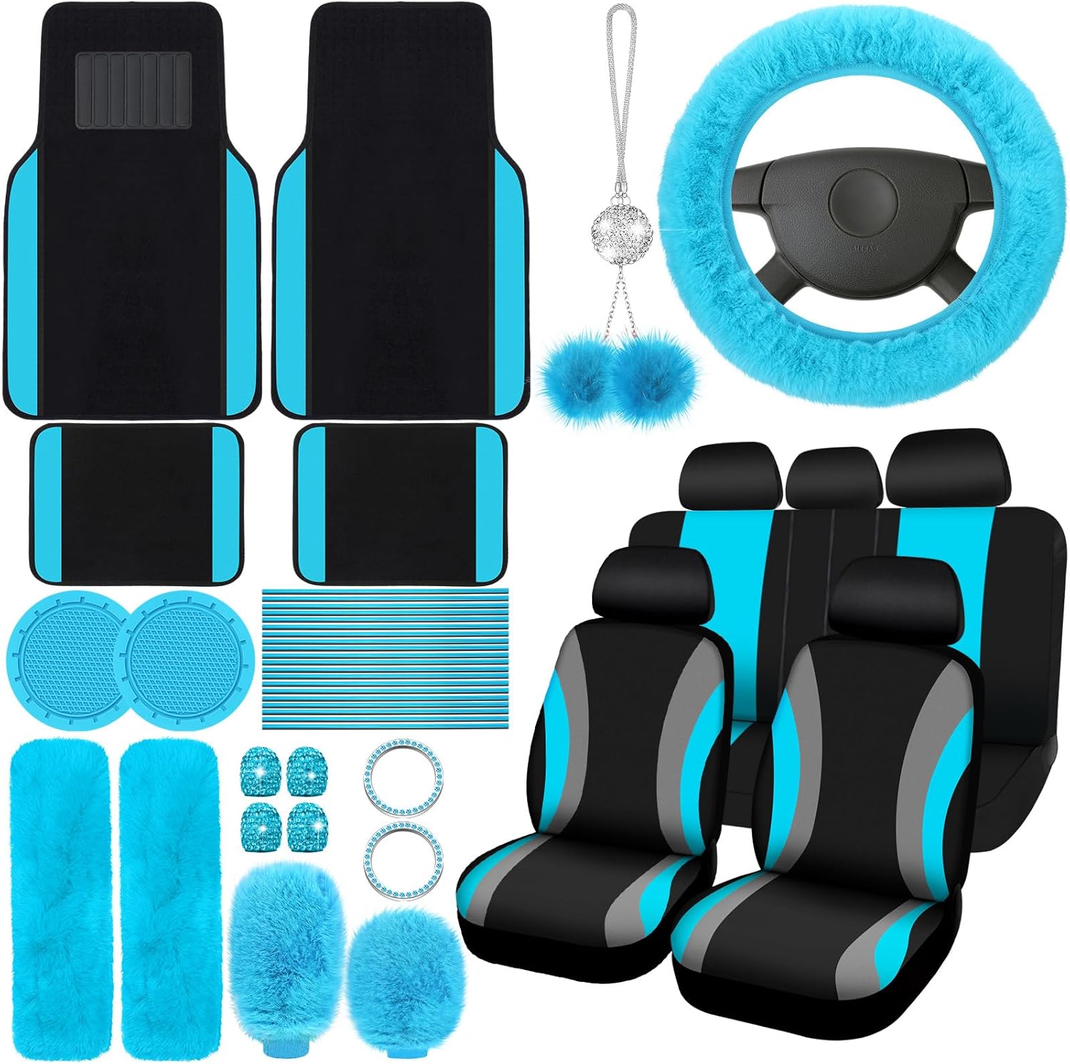 ROCEEI 47 Pcs Car Seat Cover Full Set Car Accessories for Car Front Rear Seat Cover