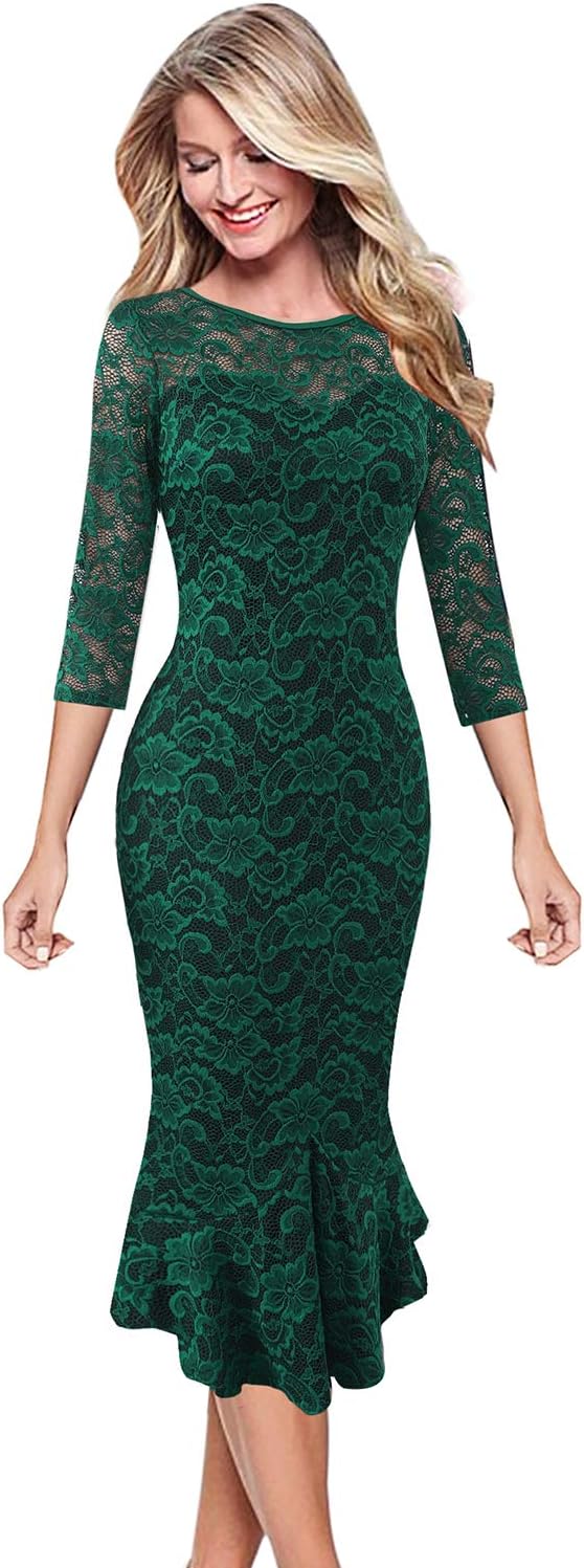 VFSHOW Womens Vintage Elegant Cocktail Party Bodycon Pencil Mermaid Midi Mid-Calf Dress