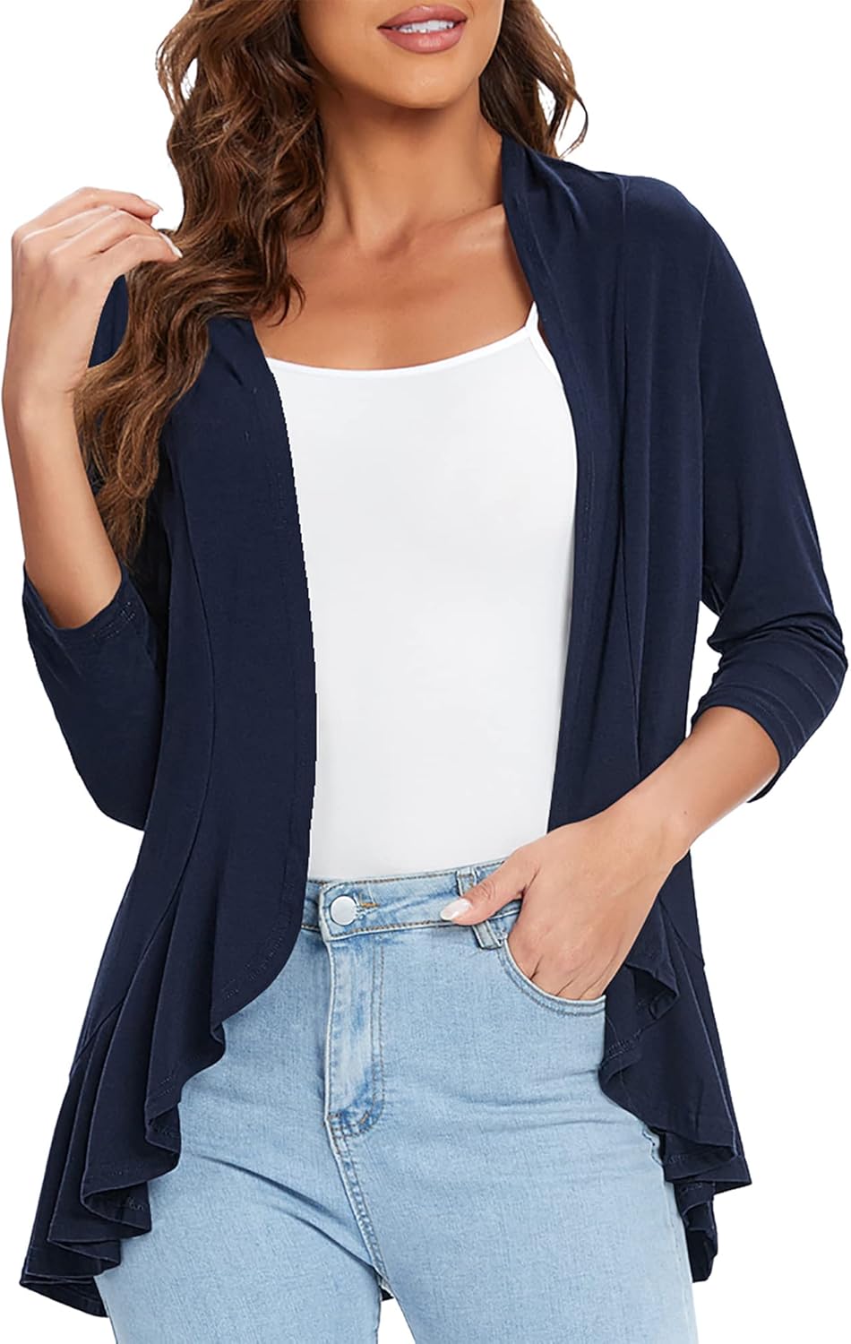 Urban CoCo Women's 3/4 Sleeve Casual Cardigans for Women Trendy Open Front Lightweight Cover Ups - Image 3