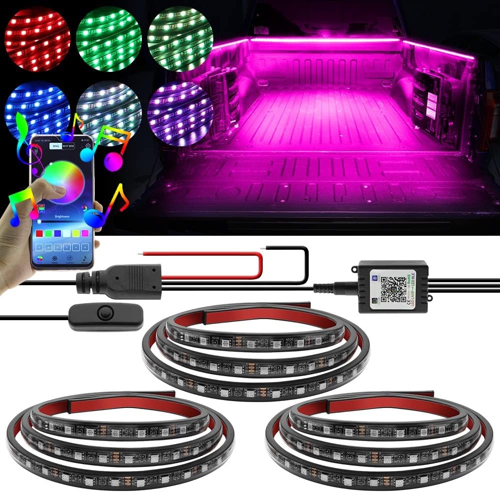 Pickup Truck Bed LED Lights,3 Pcs(2x59 +1x35 inch) LED Strip Lights 16 Million Colors with APP Control Sync to Music Neon LED Strip for Pickup Truck,SUV,RV,Boat.(3 Light Bars)