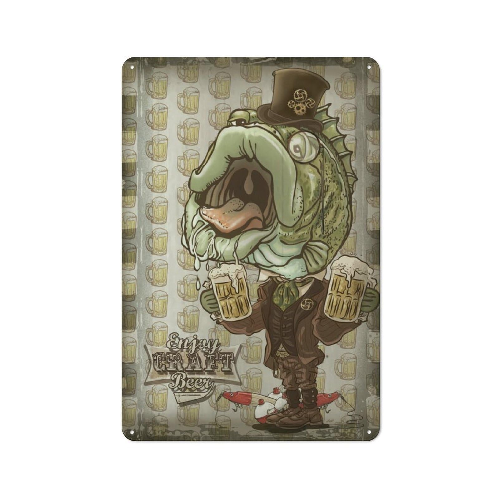 Junmoney Bass Fish Enjoy Craft Beer Metal Wall Plaque For Bar Wall, Pub Room And Party Space, Gift For Friends, Dad Or Home Bar Owners, 30X20cm