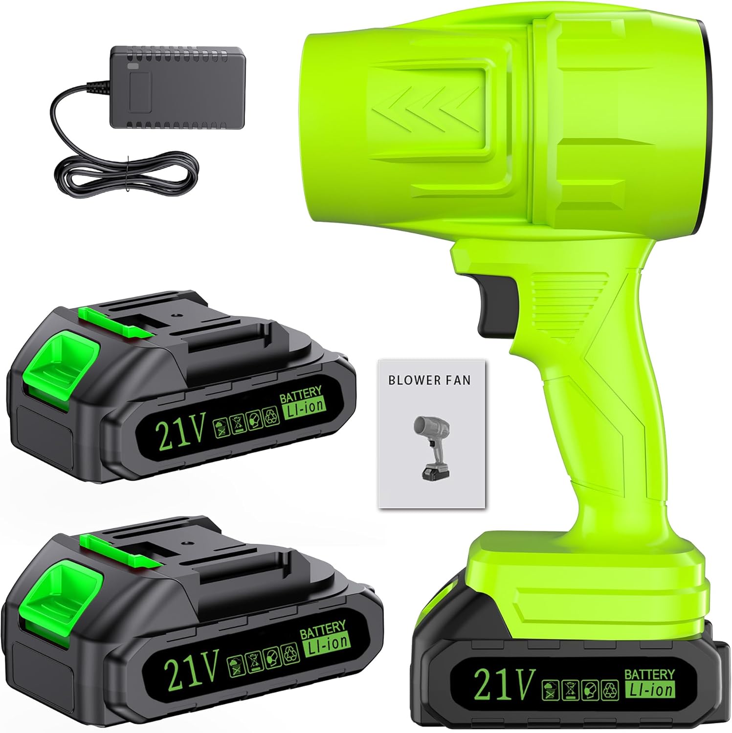 21V Cordless Lithium - Ion Blower: High - Power, Lightweight & Long - Lasting for Effortless Cleaning - Ideal for Yard, Garage & Workshop! (2 Batteries)