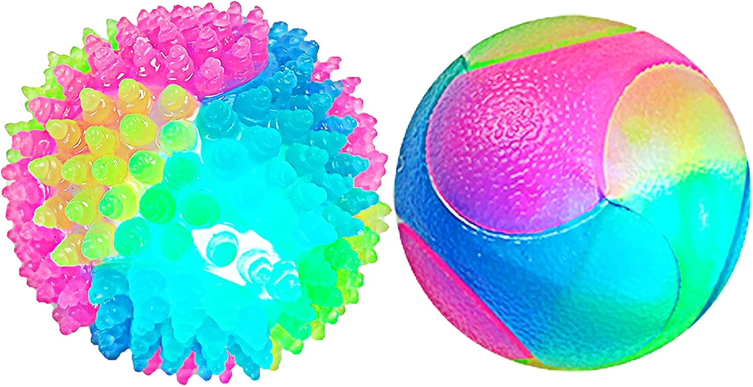 2PCS Light up Dog Ball, Glowing Spike Ball Puppy Flashing Ball Dog Led