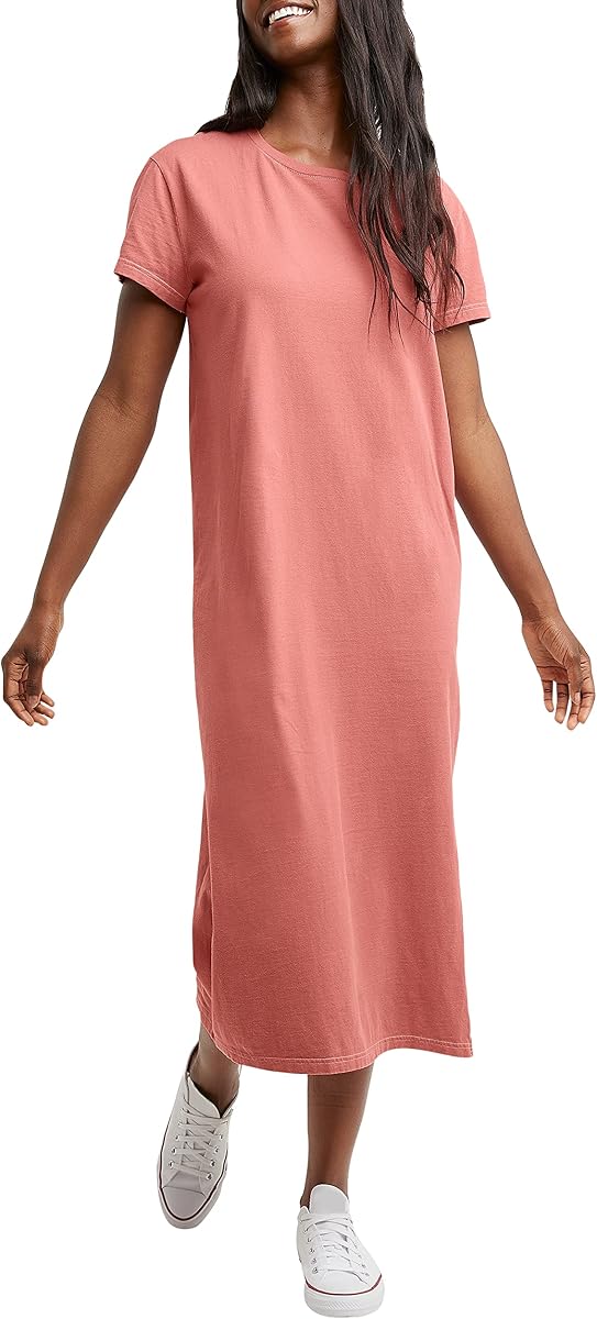 Women's Cotton Midi Dress, Garment Dyed Ankle-Length Dress, Cotton Lounge Dress