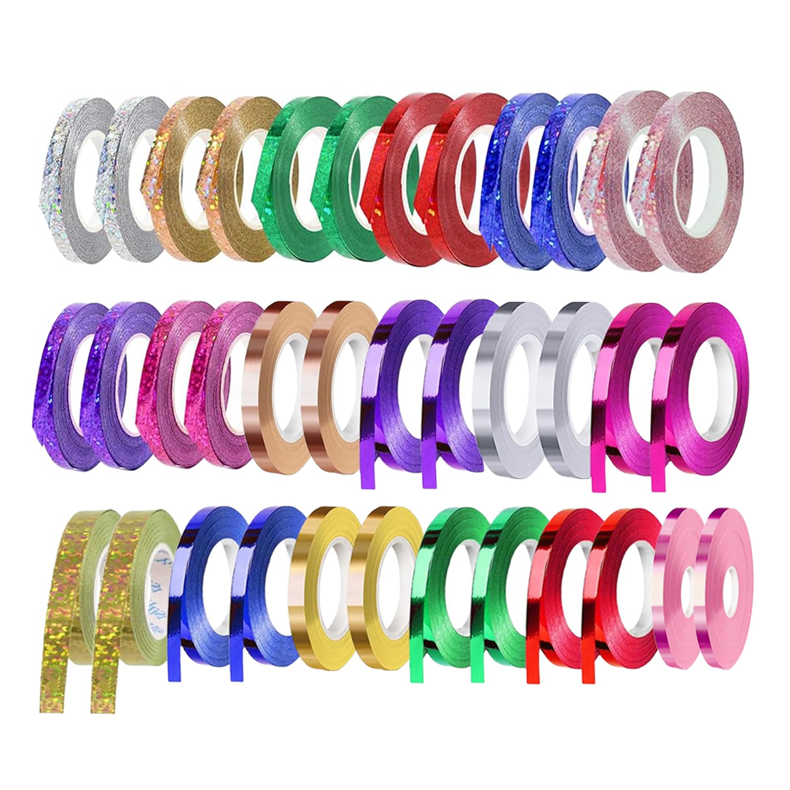 SEGXN 36 Rolls Metallic Curling Ribbon Set, 5mm x 10m Iridescent Shiny Balloon Ribbons, Multicoloured Crimped Gift Wrapping Ribbon for Balloons, Crafts, Birthday Party, Wedding, Christmas Decor