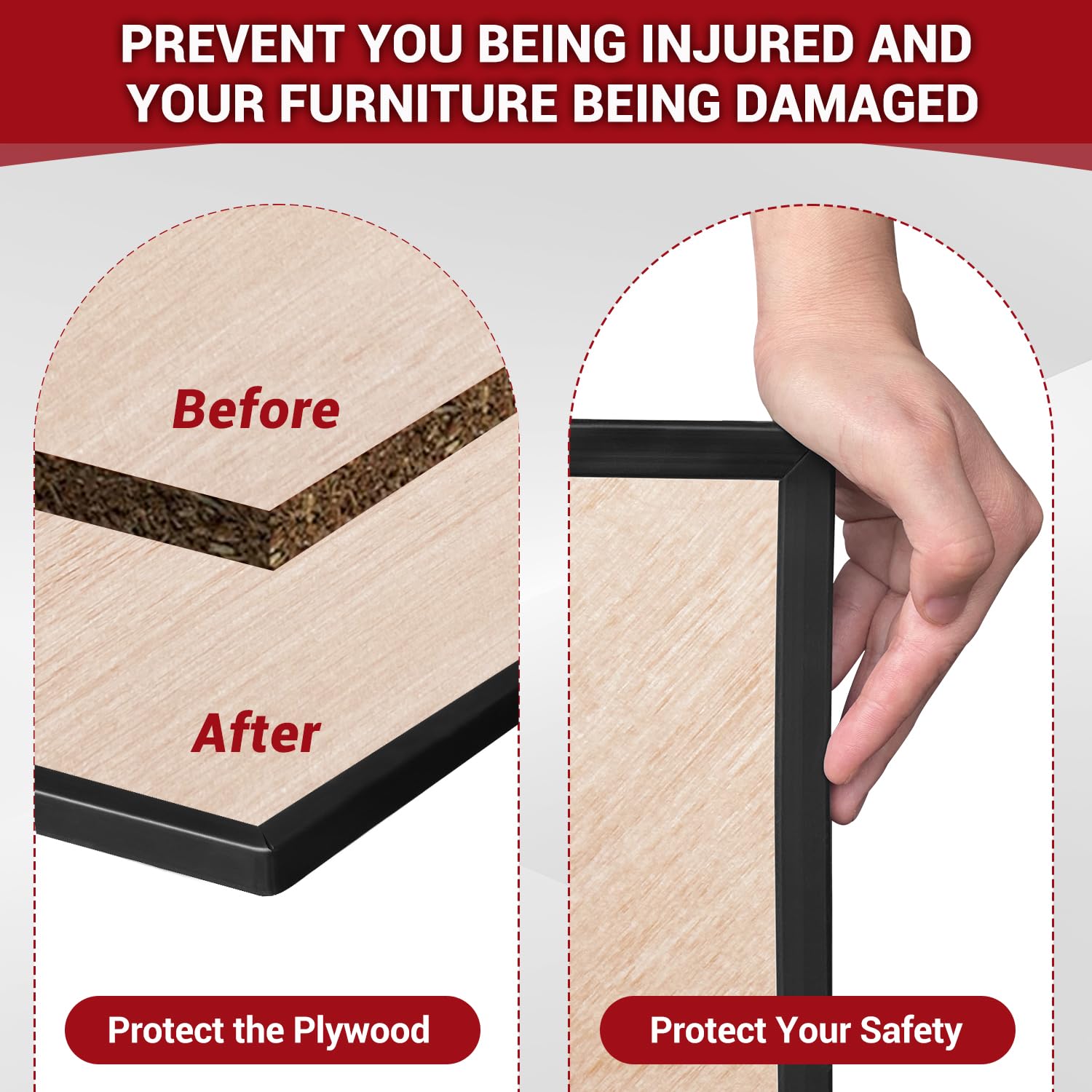 Borde de goma, protector de borde de canal en U flexible autoadhesivo de 10 mm para madera contrachapada, mesas, escritorios, armarios, encimera, borde ancho en forma de U, bandas de borde, 6m
