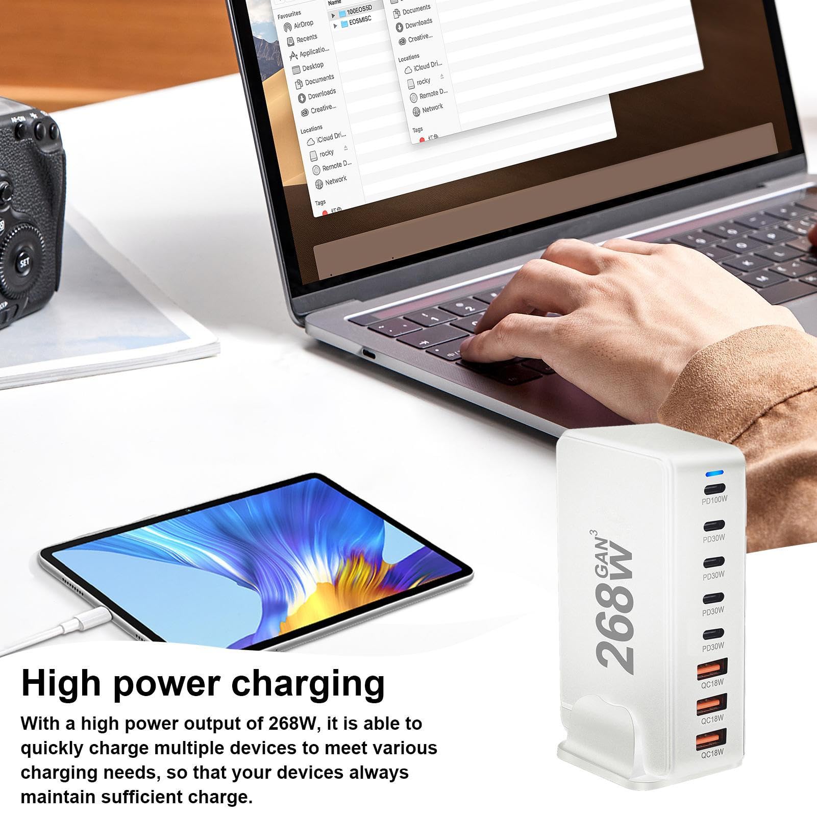 Cargador rápido USB C, Cargador USB C 268W, Fuente de alimentación USB C, Cargador USB C para Viajes, Oficina en casa, Fuente de alimentación USB C, Estación De Carga Puerto PD 8 Puertos