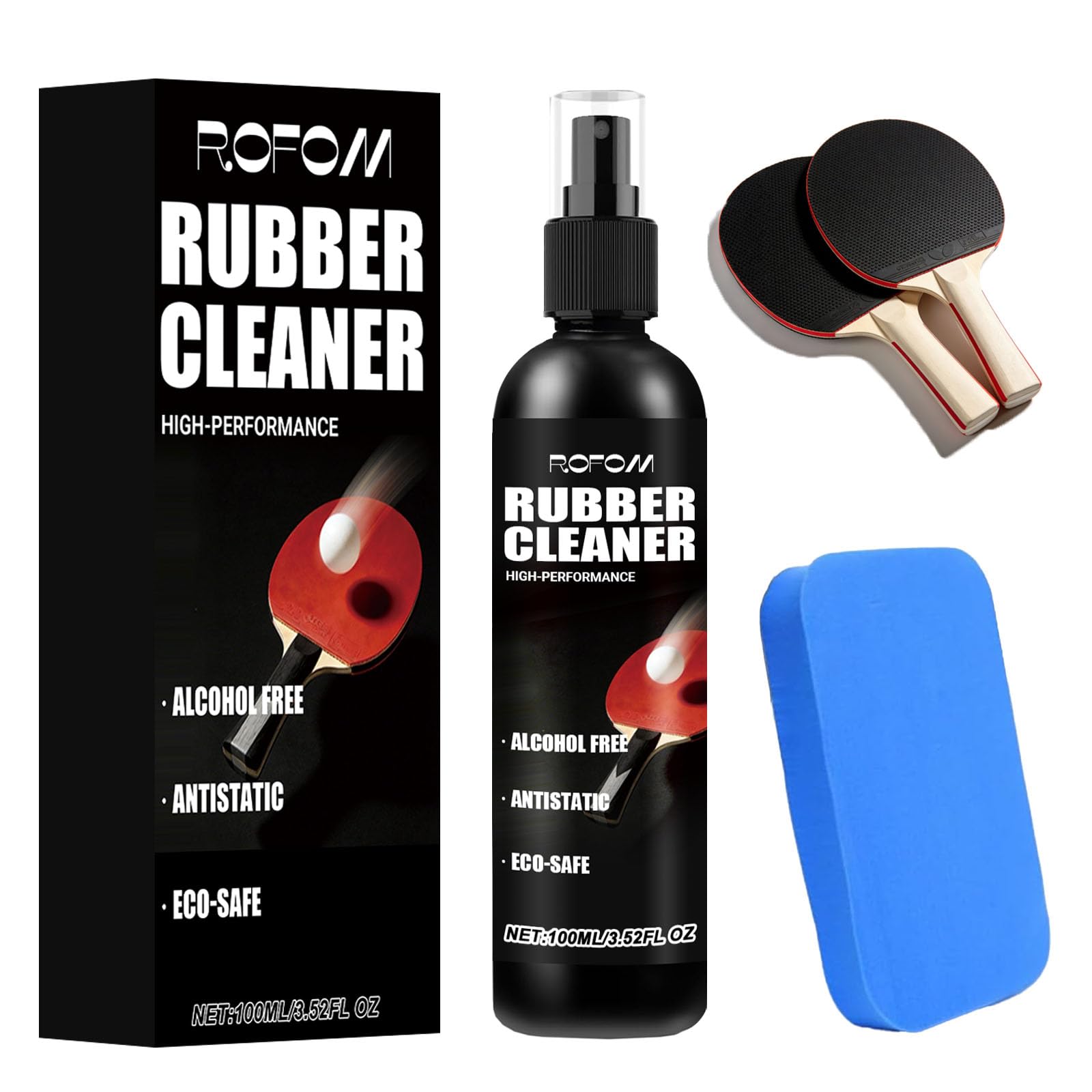 ROFOM Table Tennis Bat Cleaner, Table Tennis Rubber Cleaner Kit, Sponge Included Eliminate Dirt Dust, Restore Tackiness of Make Rubber Last Much Longer