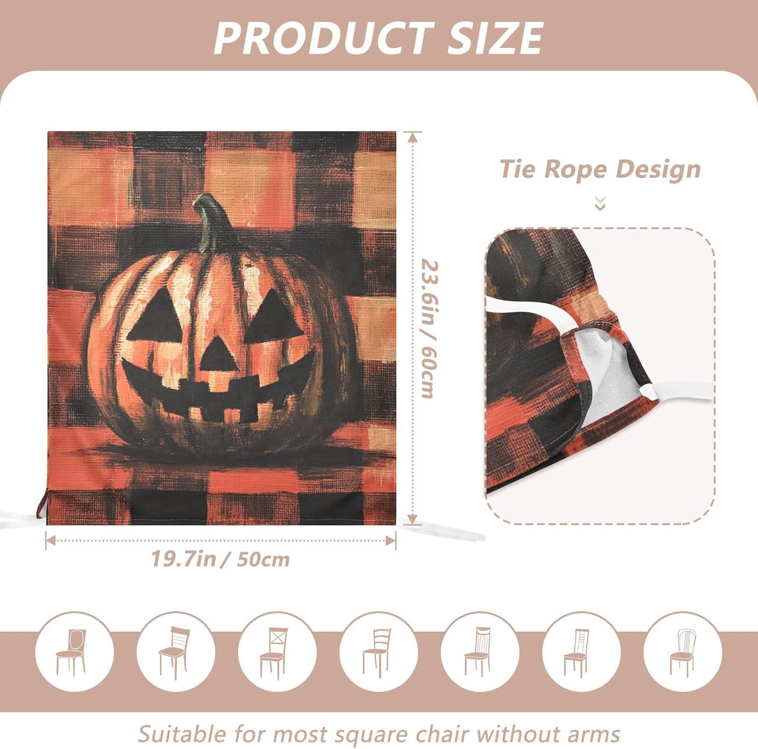 ALAZA Funny Pumpkin on Geometric Background Chair Back Cover Set of 6, Washable Reusable Removable Chair Slipcovers Decorative Chair Cover for Home Kitchen Wedding Party