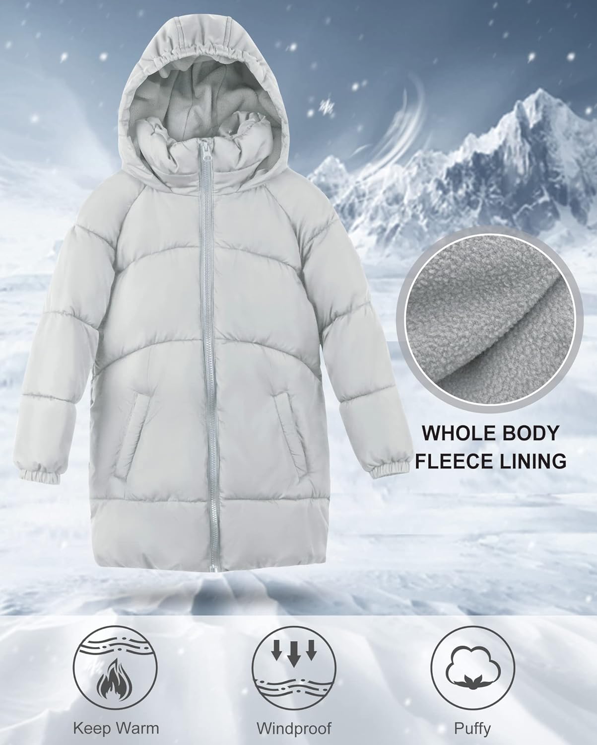 SOLOCOTE Girls Winter Coats Heavyweight Mediun Length Warm Jackets Down-like Cotton Wadding Outwear 3-14Y - Image 4