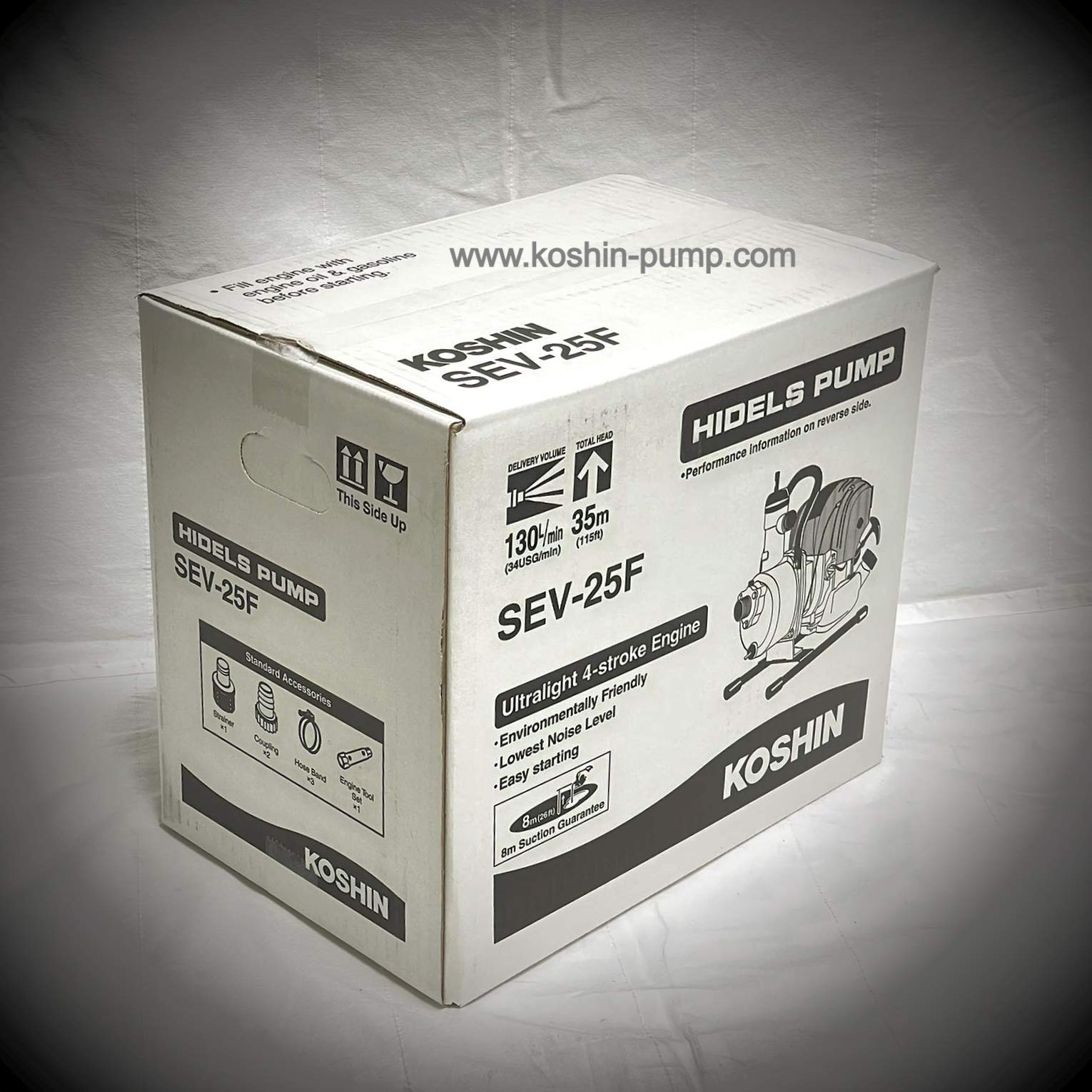 KOSHIN Benzin-Wasserpumpe 1" (25 mm) SEV-25F – Original Made in Japan mit KOSHIN K35 Motor – 110 l/min, 32m Förderhöhe – Kompakte & Leichtgewichtige Motorpumpe für Garten, Bewässerung & Brauchwasser
