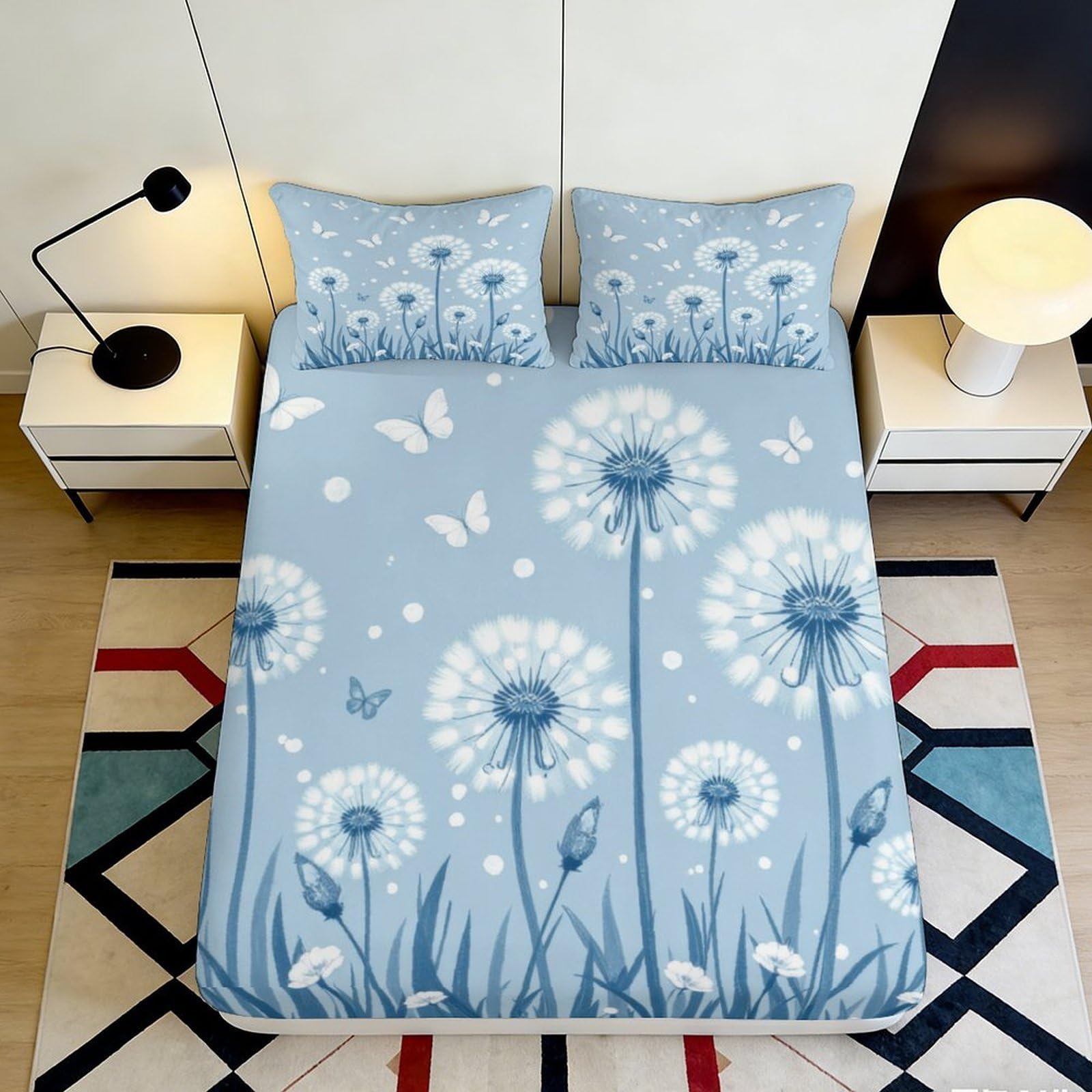 Pnayamiorkfel Style-8 3D Printed Dandelion Butterfly Fitted Sheet Microfiber Soft Blue Bed Cover For Bedroom Guest Room Decor 90X200x25cm