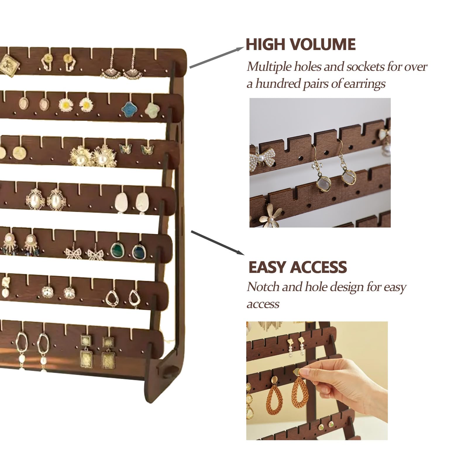 KASESSS Mini Schmuckständer Aus Holz - Ohrringhalter Mit 84 Löchern