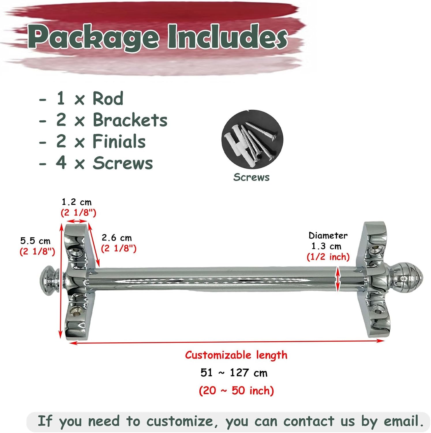 Stair Rods with Piston Finials, Brackets, and Screws - Polished Silver Brass - Fits Carpets up to 48 Inches - Set of 3 for Easy Installation and Stylish Home Decor