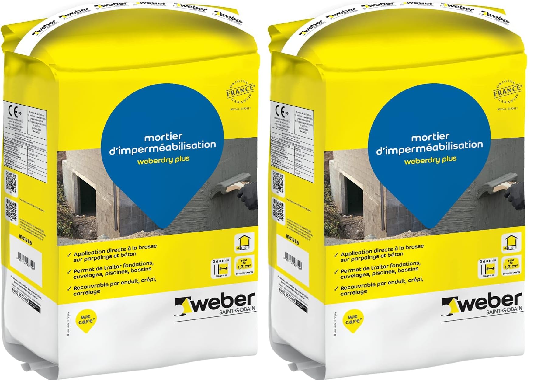 Mortier d'imperméabilisation pour fondations ou piscines, 5kg, WEBERDRY PLUS, WEBER (Lot de 2)