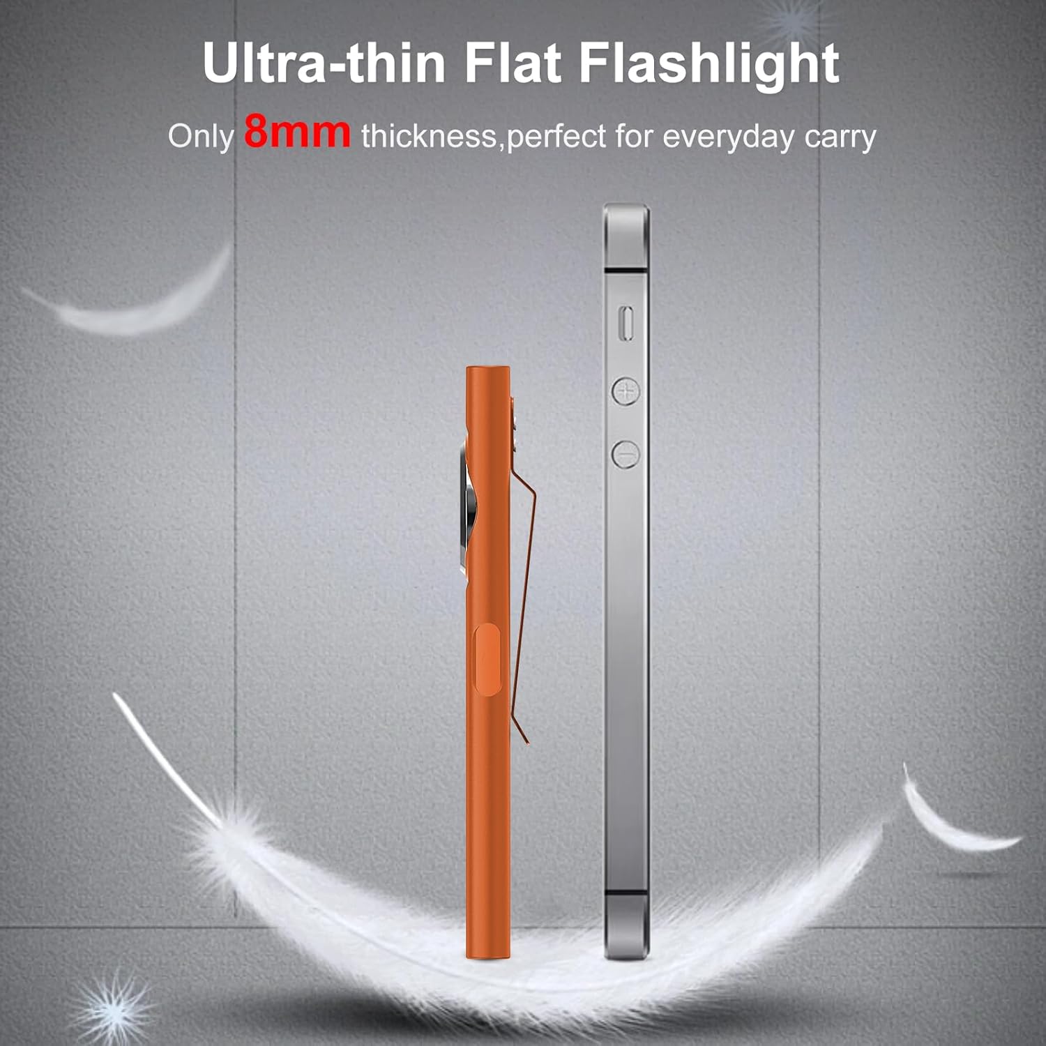 klarus E5 2Pcs Pocket Flashlight, Rechargeable EDC Flashlight, Super Slim 4.2x1x0.3inch, 600 Lumens, USB-C Port, IPX4, Dual Light Source with Magnetic Base, Hat & Clothes Clip