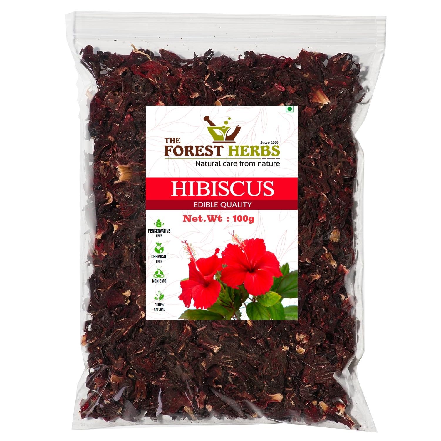 THE FOREST HERBS Natural care from nature Raw Hibiscus|Dry Hibiscus Flower|Rosa-Sinensis For Hair Care&Facepack|Gudhal Ka Phool For Hair Growth,Skin Care| Pure Raw Form (100G (Pack Of 1)),(1 Count)