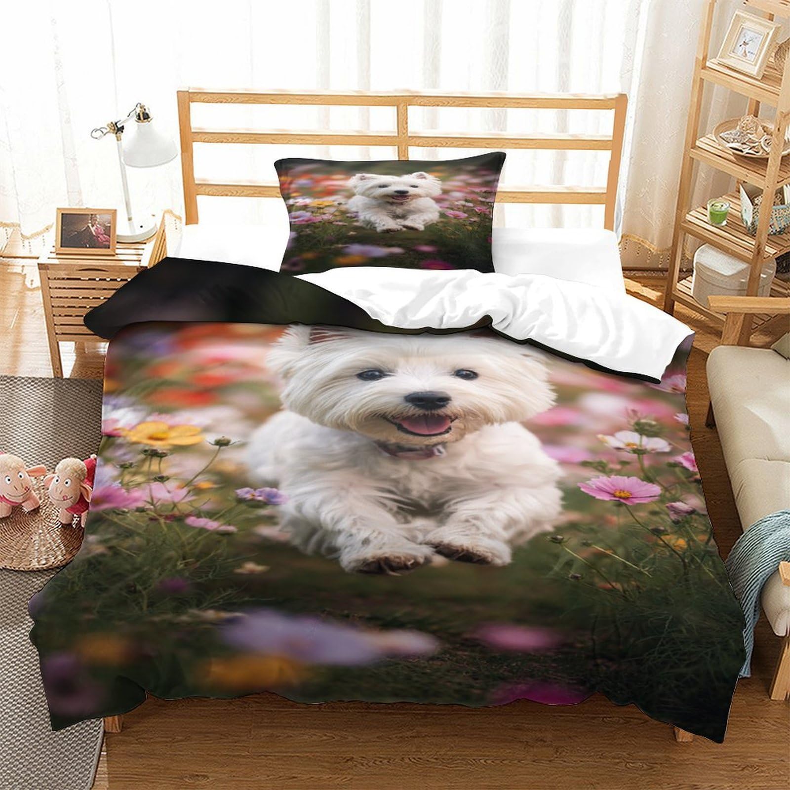 WBCFGHJKN Westie Duvet Cover Sets Microfiber Quilt Cover Bedding Sets Bed Covers with Pillowcases with Zipper Closure Soft Breathable Single（135x200cm）