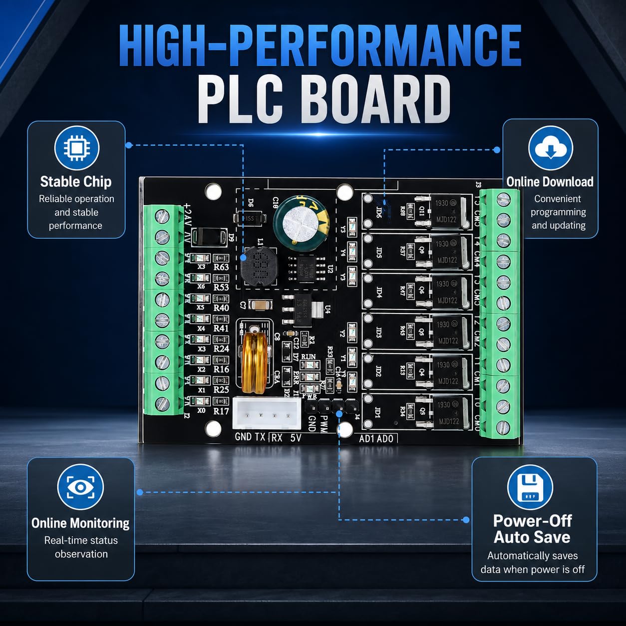 Automate Programmable Industriel Relais Plc 15x15x5 Cm Contrôle Stable En Ligne Avec Sauvegarde Automatique Matériau En Alliage D'aluminium Formation En Automatisation