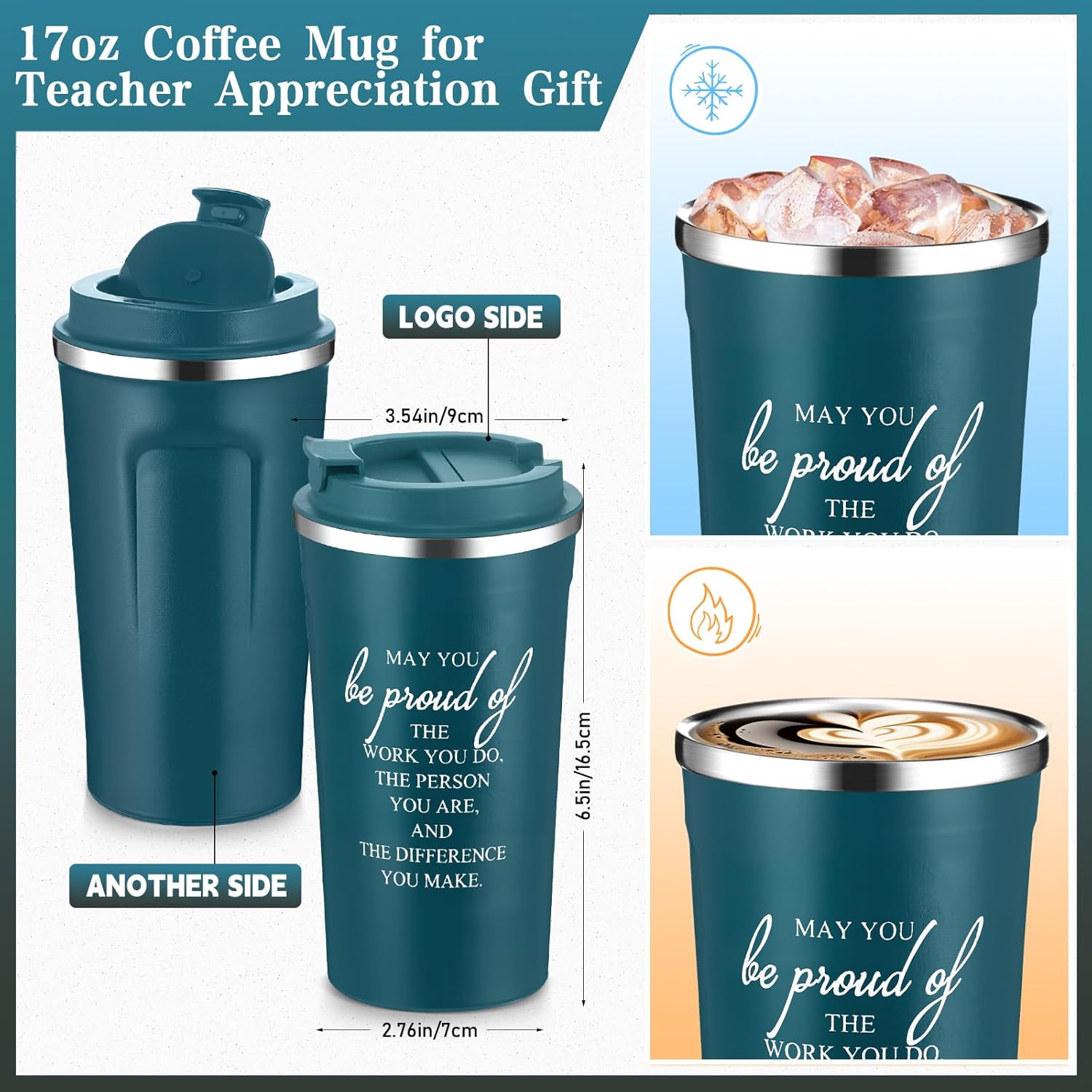Pickmesh Teacher Gift Set 17 oz Coffee Tumbler A5 Leather Journal with Pen Valentines Teacher Appreciation Gift Thank You Favor for Male Female Educator Boss Birthday Retirement(Lake Blue,3 Pcs/1 Set) - Image 2