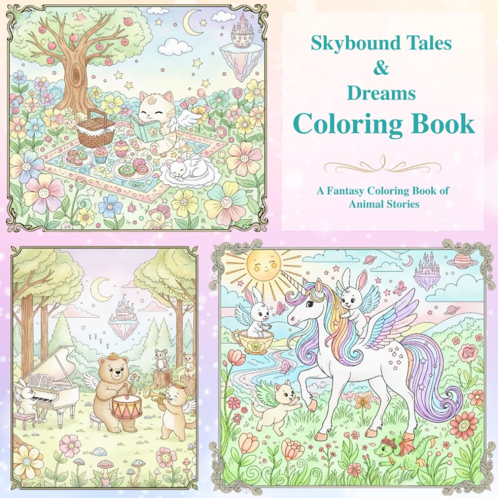 Skybound Tales & Dreams Coloring Book: A Fantasy Coloring Book of Animal Stories in the Sky