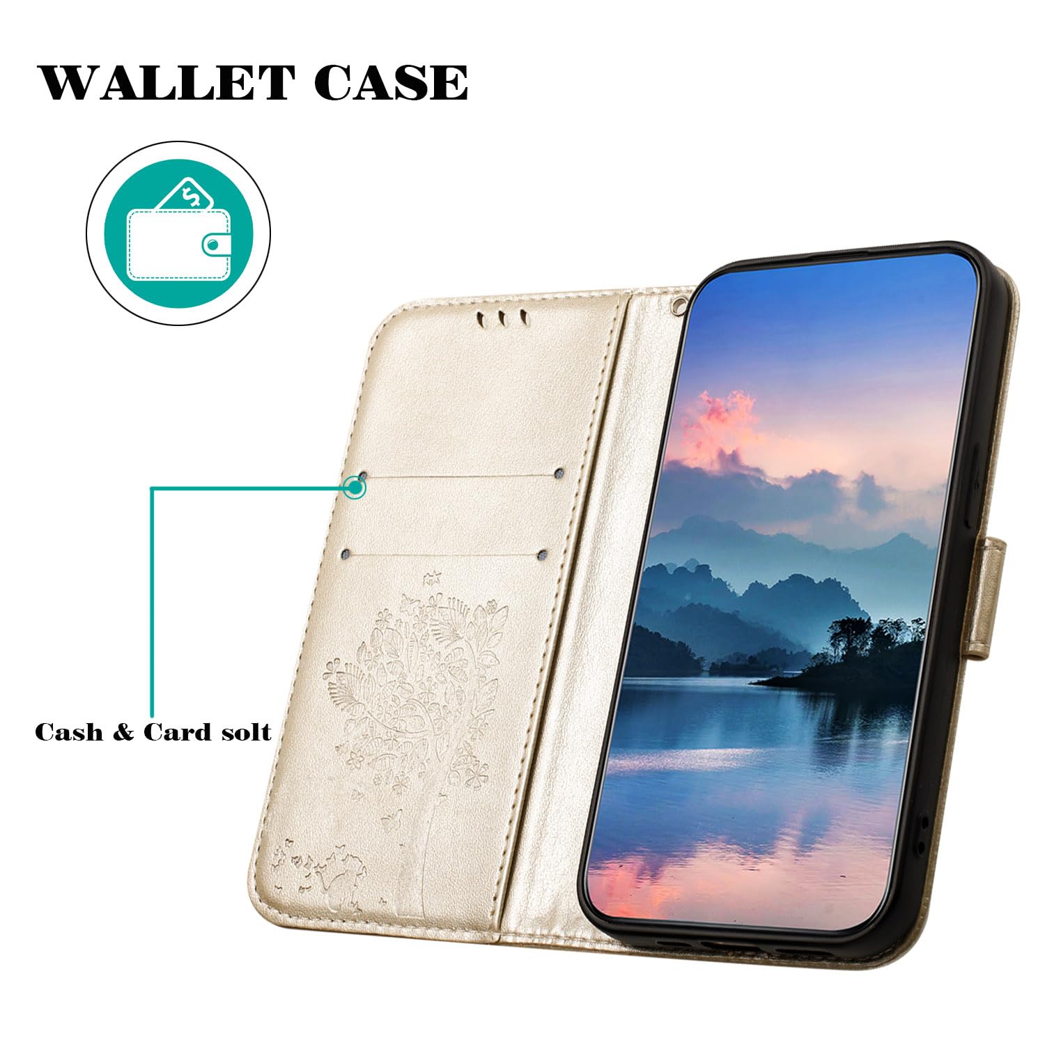 Etui na Samsung Galaxy J7 2017 /J730, skórzane etui z klapką z [funkcją stojaka] [uchwytem na kartę] magnetycznym zamknięciem Etui do Samsung J7 2017 - Złoto