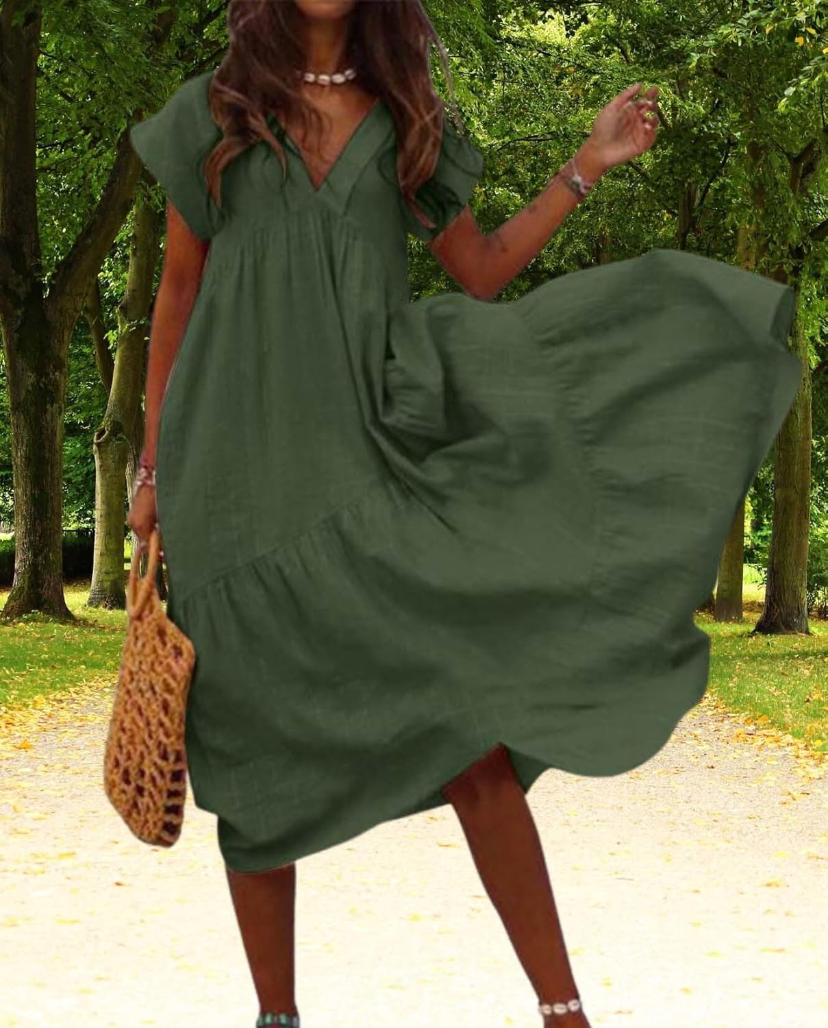 Summer Cute Womens Dresses Short Sleeve and Ruffle Hem Beach Loose Swing Casual Dresses Size Large Available - Image 2