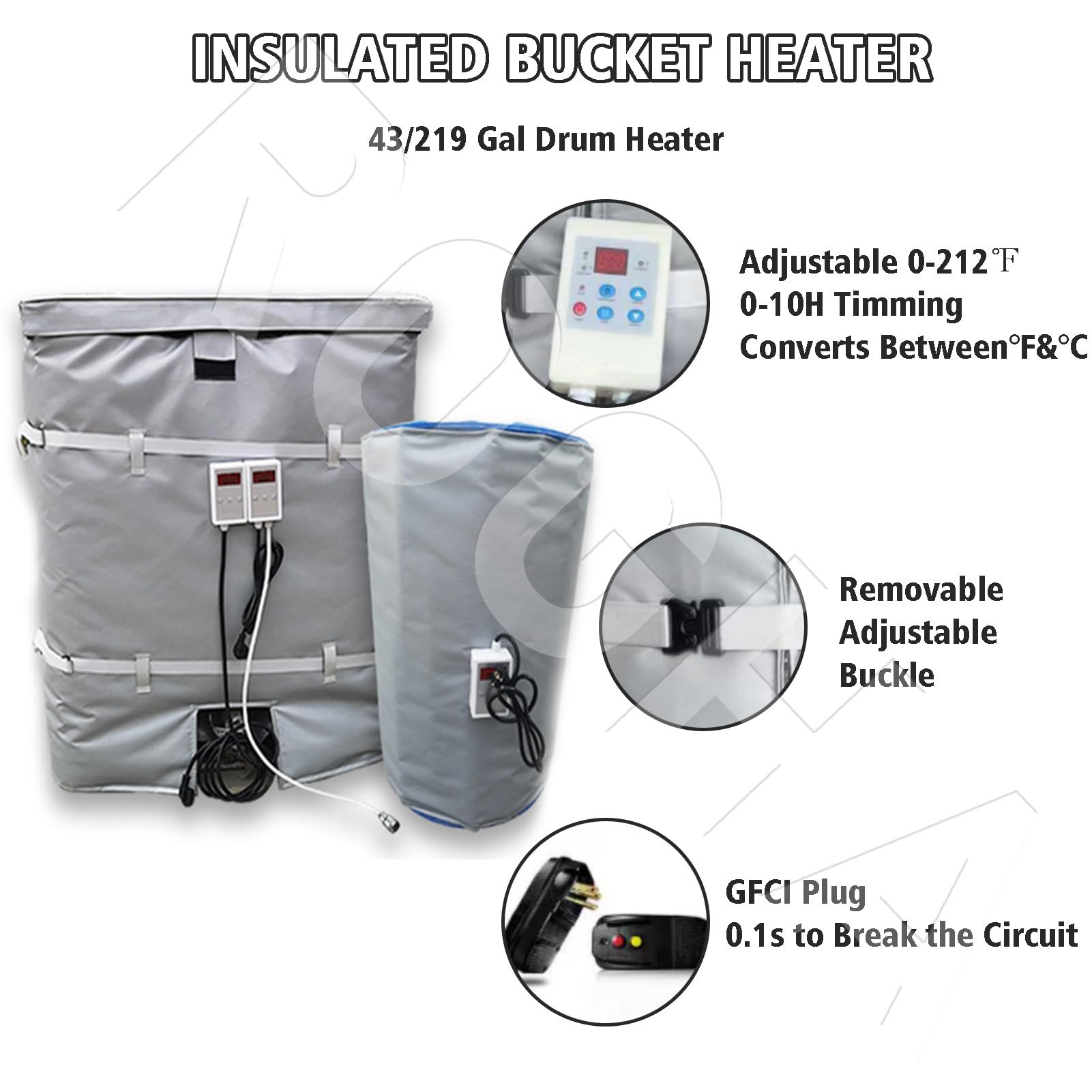 Mata grzewcza do beczek i zbiorników IBC, elektryczny system grzewczy, wodoodporna izolacja, szybkie nagrzewanie, do plastikowych zbiorników IBC Black-1000L