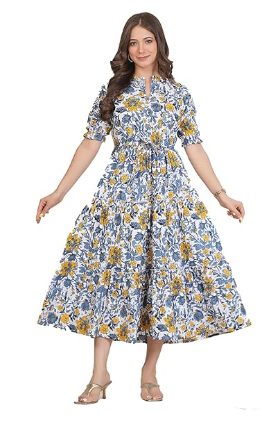 Monique Brand Women's Beautiful Cotton Printed Smart Regular Fit Casual Kurti for Office & Casual Wear Golden Yellow