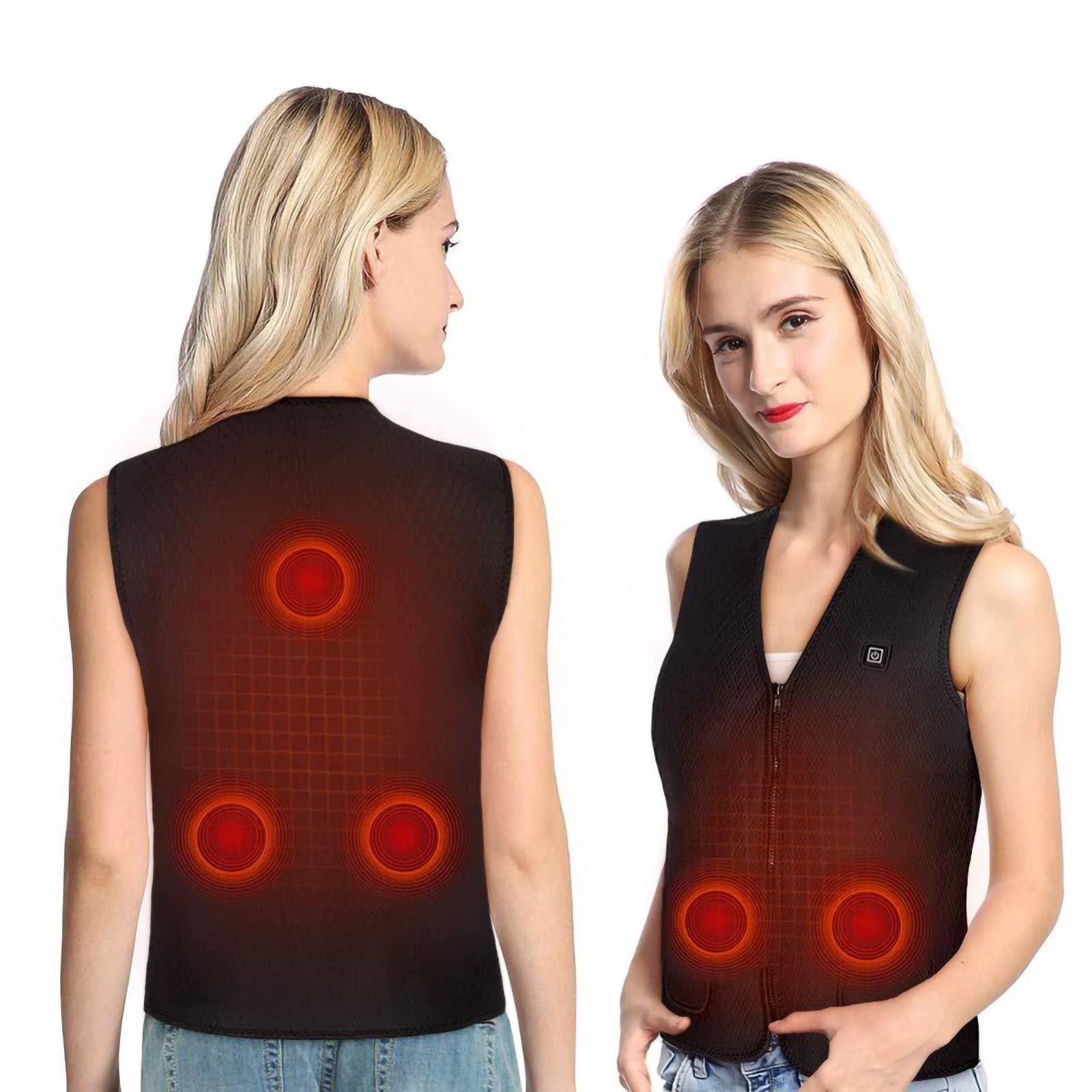 Gilet Riscaldato, Moto Giubbotto Riscaldato Elettrico USB 5V Temperatura Regolabile, Giubbotto Riscaldato Uomo e Donna, per All'aperto Lavoro, Caccia, Campeggio Black,XXL