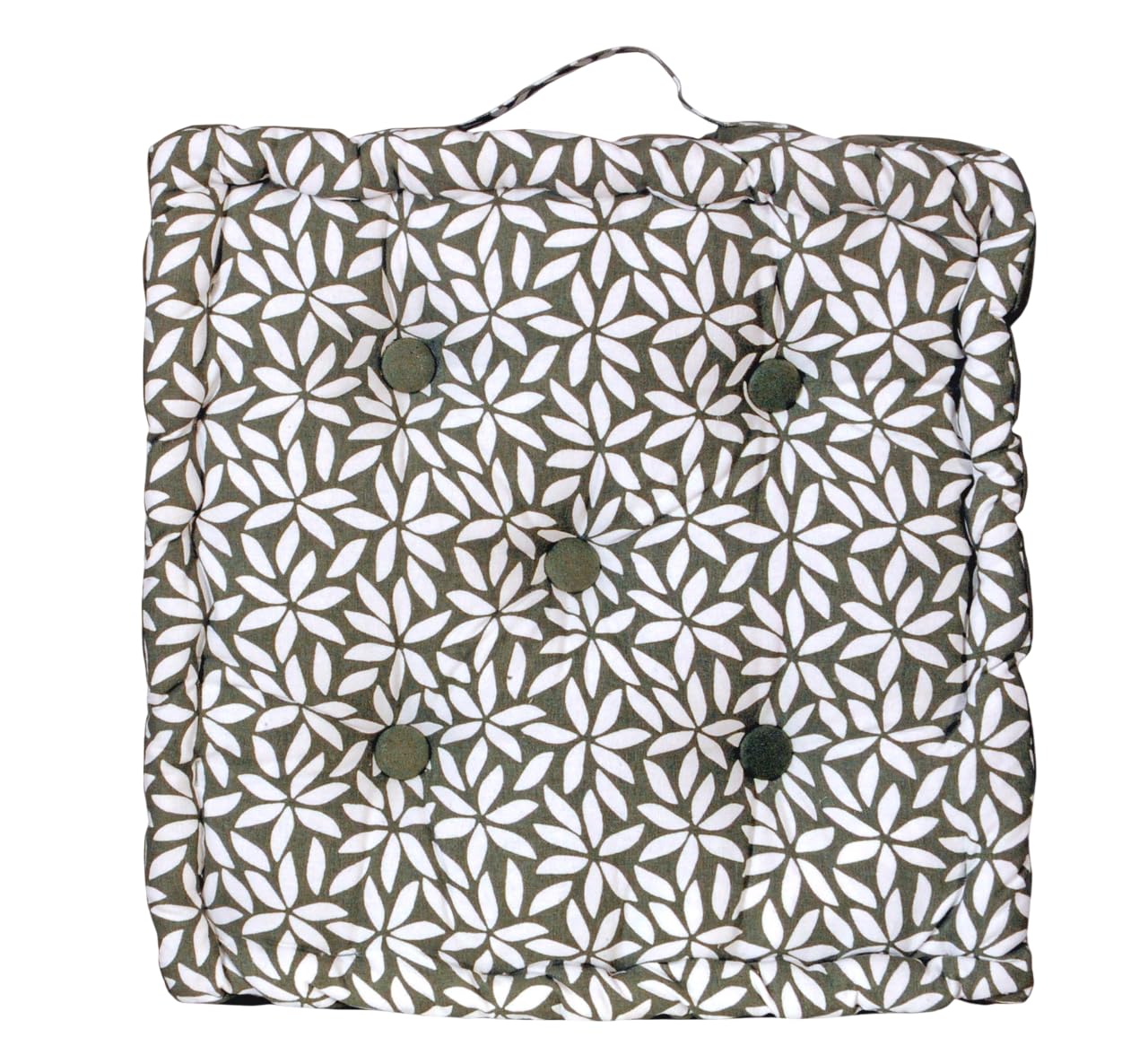 Atout Ciel Lot de 4 Coussins de Sol 40x40cm avec Anse contrastée, Vert Kaki imprimé/uni