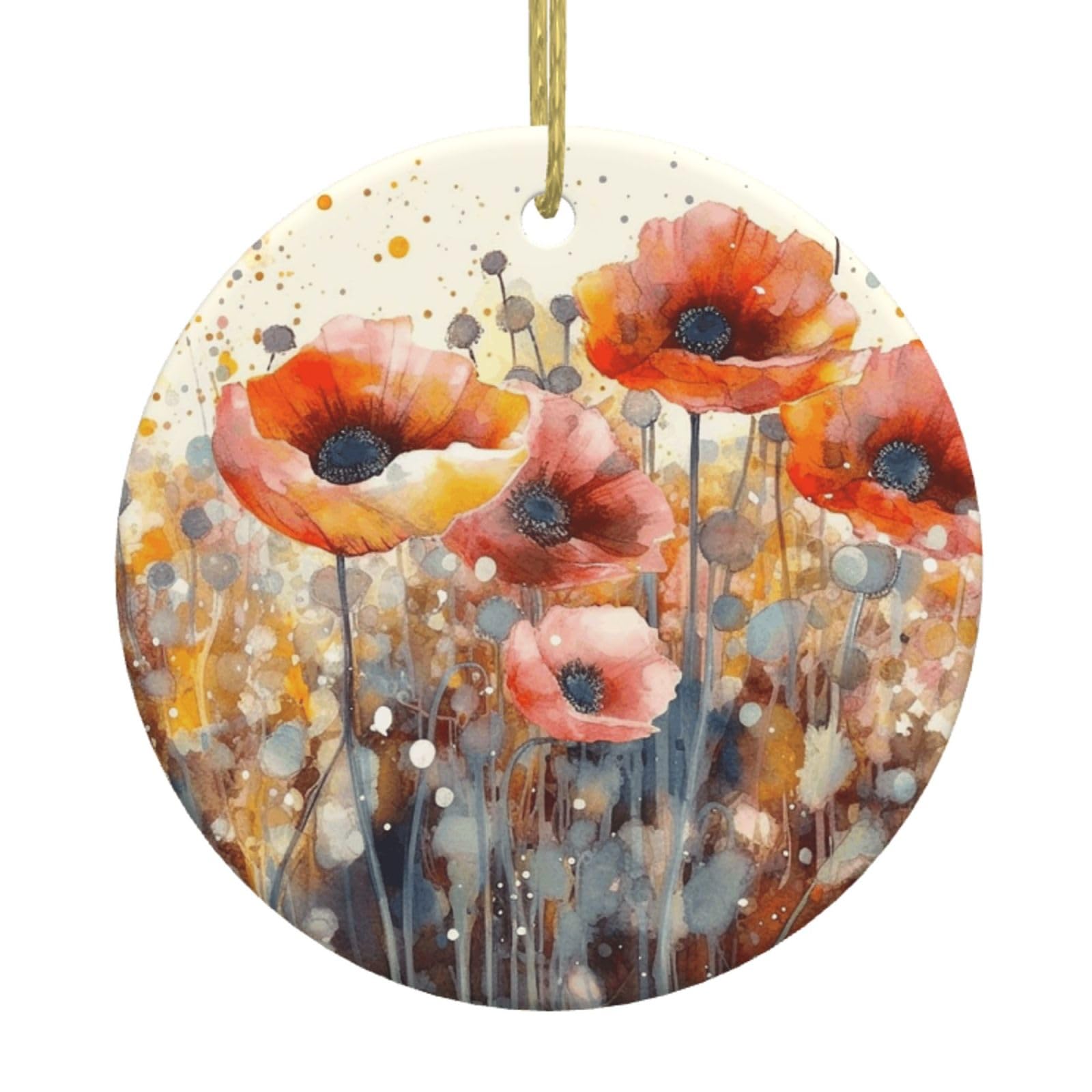 Fodpand Women's White Watercolor Red Poppy Flowers Christmas Ornaments 2025, Gift Exchange For Men, Collectible Ceramic Ornament Round Hanging Ornaments For Christmas Tree Decoration