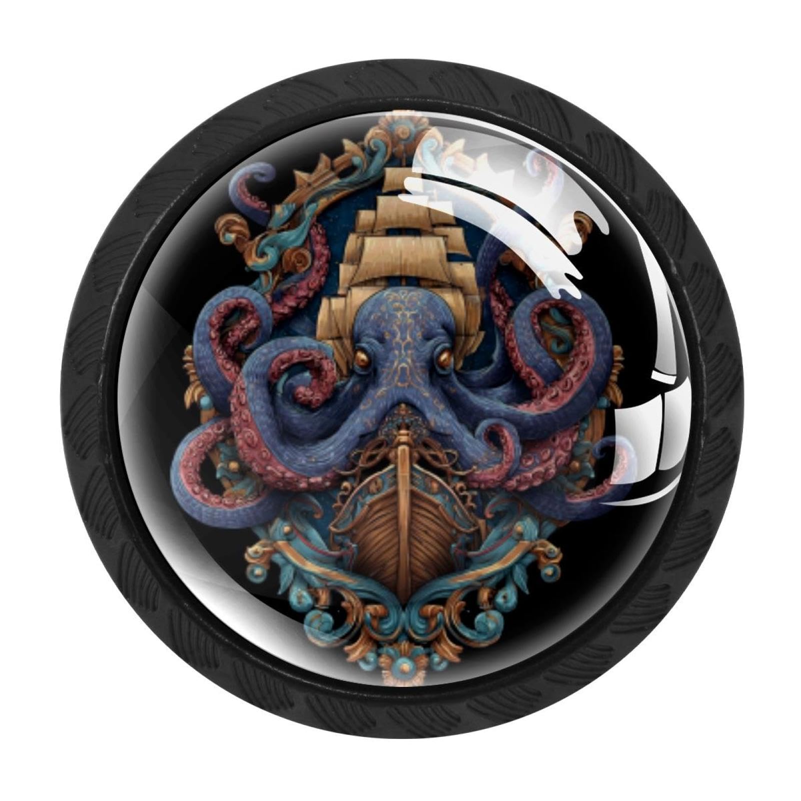 CHENZZZZ 4 Pack Nautical Octopus (2) Dresser Drawer Cabinet Knobs Round Crystal Glass Knobs Pulls Handles for Kitchen Wardrobe Cupboard Door Hardware