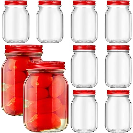 Mifoci 10 Pcs 17 oz Mason Jars with Red Lids Christmas Home Decor Containers