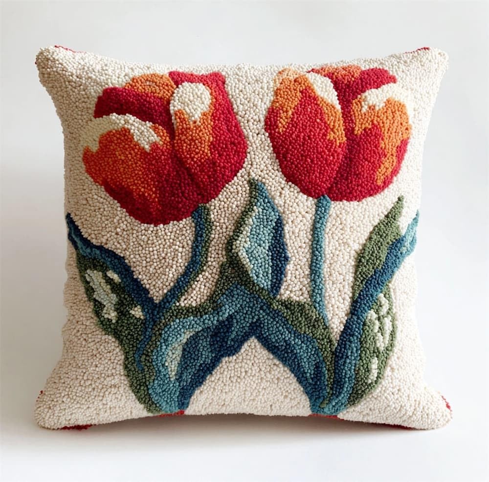 FWRTYCB Latch Hook Pillow Kits for Adults Tulip Leaves Knitting Kits Cushi