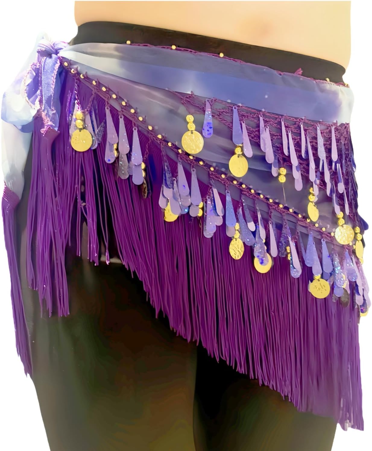 Belly Dance Hip Scarf Tassels Sequins Triangle Coins Wrap Skirt Music Festival Wear - Image 5