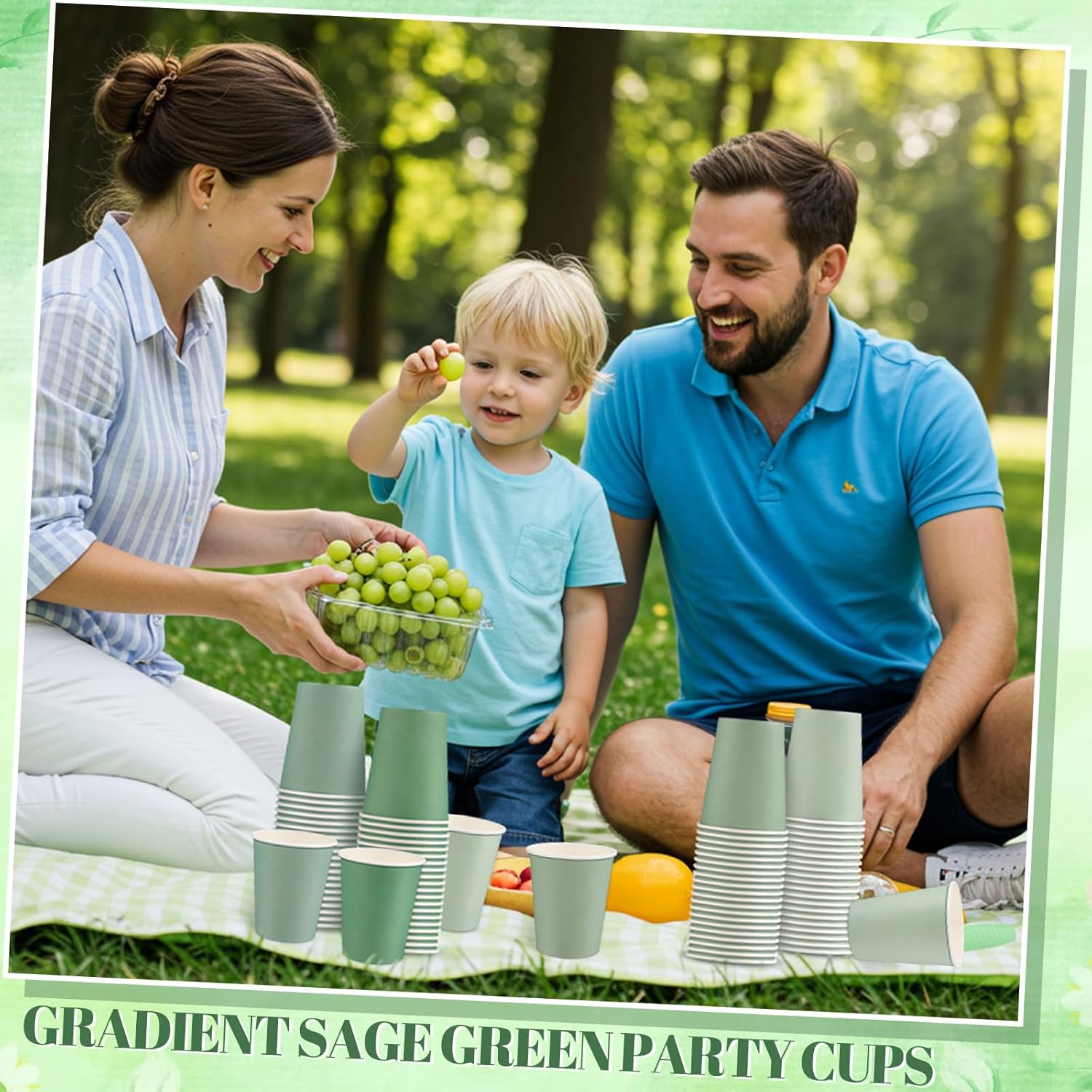 100 Pack Sage Green Paper Cups 9oz Gradient Sage Green Party Cups Disposable Paper Cups, Drinking Cups for Wedding Birthday Baby Shower Party Supplies - Image 6