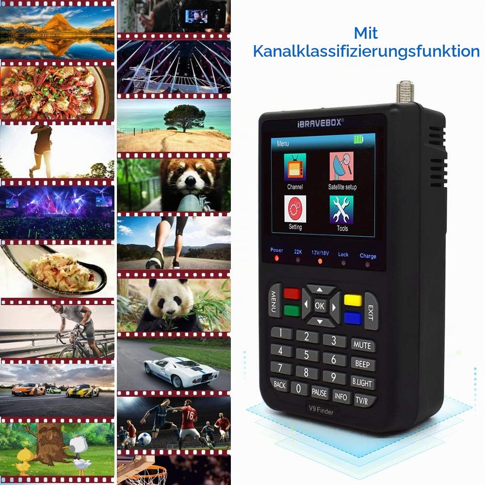 Satelliten Finder, VISLONE V9 Satelitenfinder Meter Digital Sat Messgeräte, Satellitensucher 3,5-Zoll-LCD-Digitalanzeige Satellitenfernsehen (Deutsche Bedienungsanleitung)