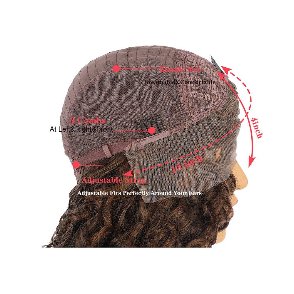 Brown Lace Front Wig Long Natural Curly Daily Wigs Glueless Heat Resistant Fiber Hair Synthetic Lace Front Wigs for Fashion Women(#1b Mixed #30 Color, 24 inch)…