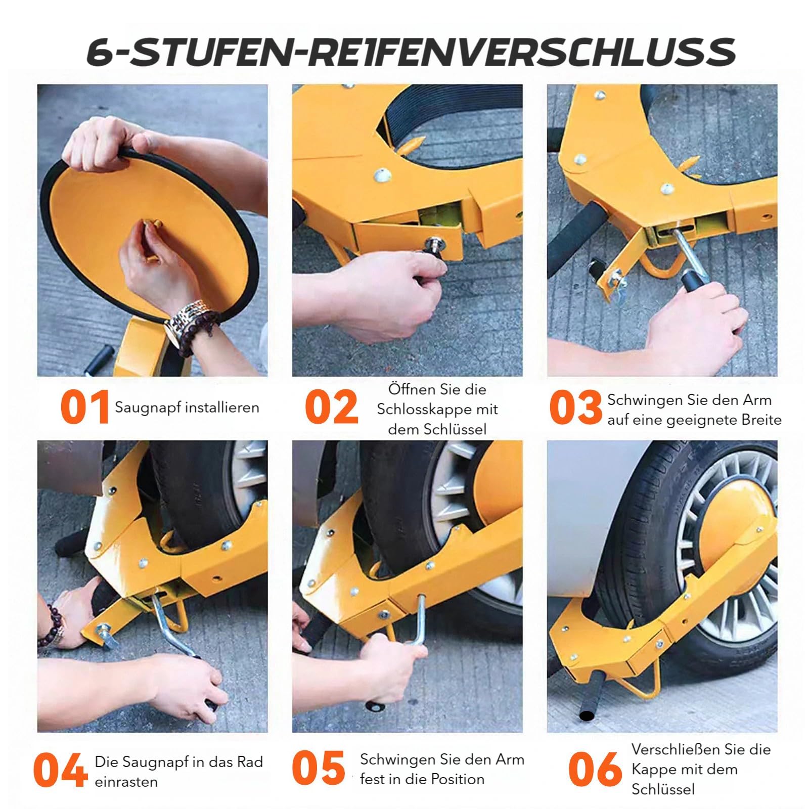 Radkralle Anti-Diebstahl mit 30cm Saugnapf Universelle Parkkralle für Auto, LKW, SUV & Wohnmobile