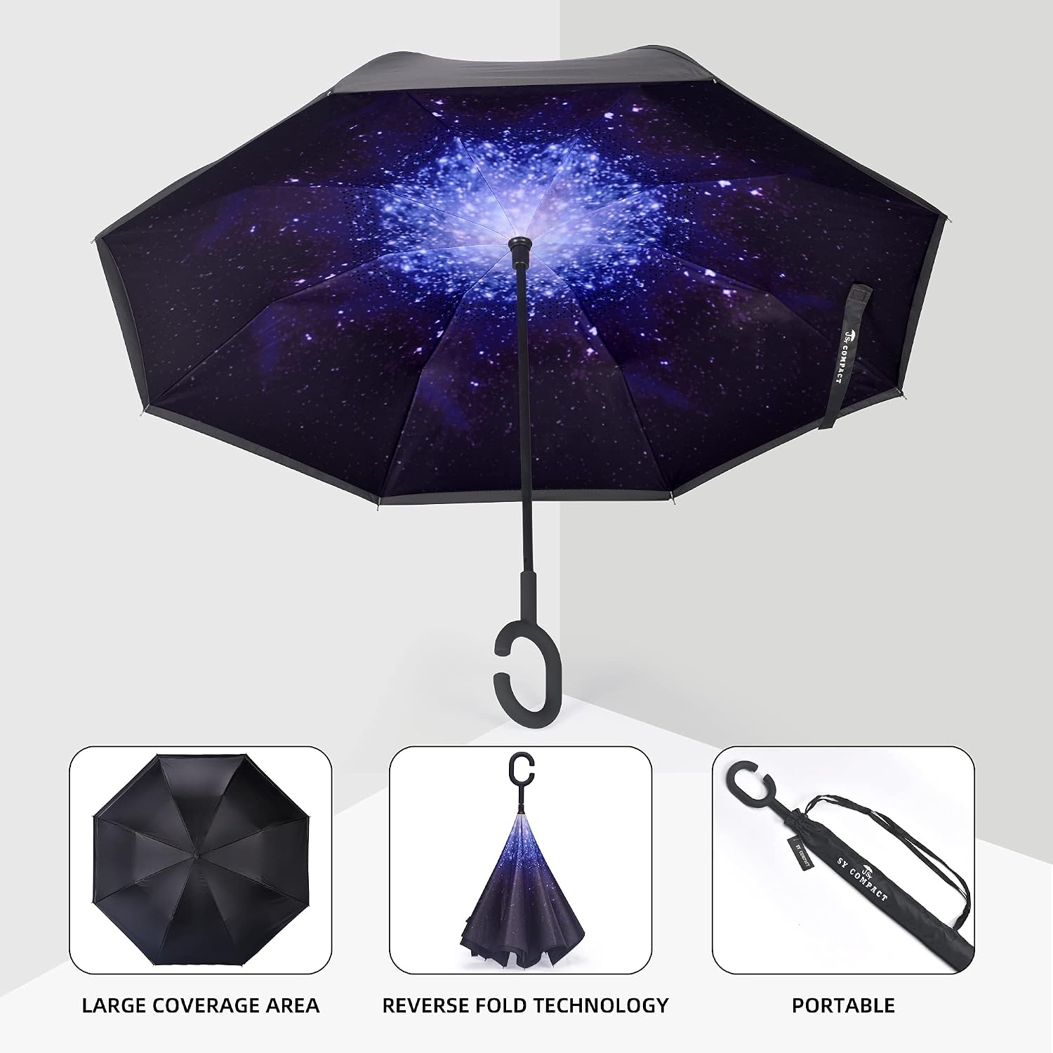 SY COMPACT Inverted Umbrella Windproof Double Layer Reverse Umbrellas with C-Shaped Handle Straight Umbrella for Car Rain-factory shop