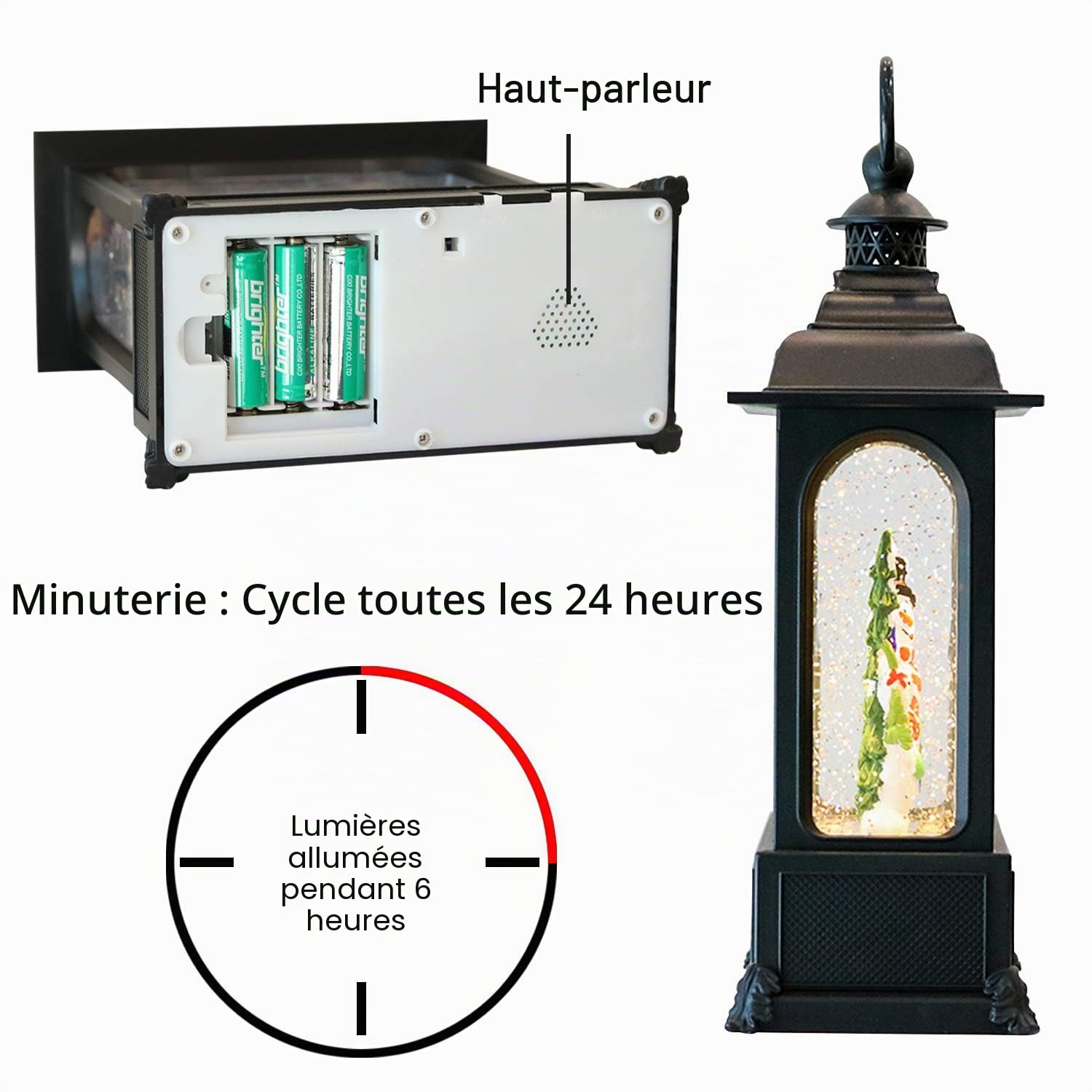 Eldnacele Lanterne Musicale en Forme de Boule à Neige avec minuterie, allumée par USB/Piles, tourbillonnante, Eau Scintillante, Lanterne Boule à Neige pour Adultes et Enfants, décoration de Noël -