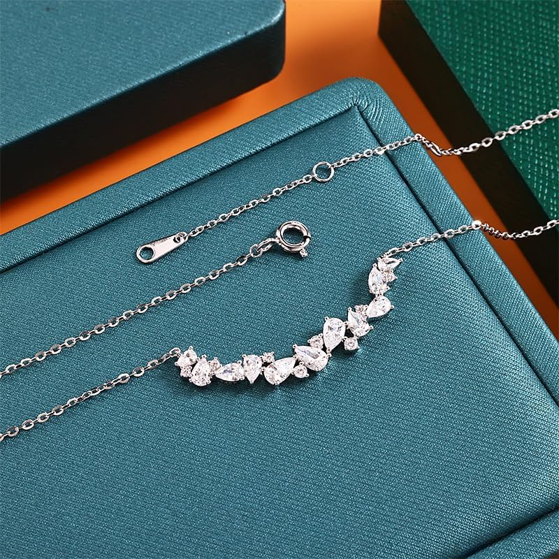 JOLINO Sterling Silver Necklace for Women,Wisteria Smile Necklace,Dainty Arc Pendant with Zircon, 925 Sterling Silver Plated in Platinum - Image 4