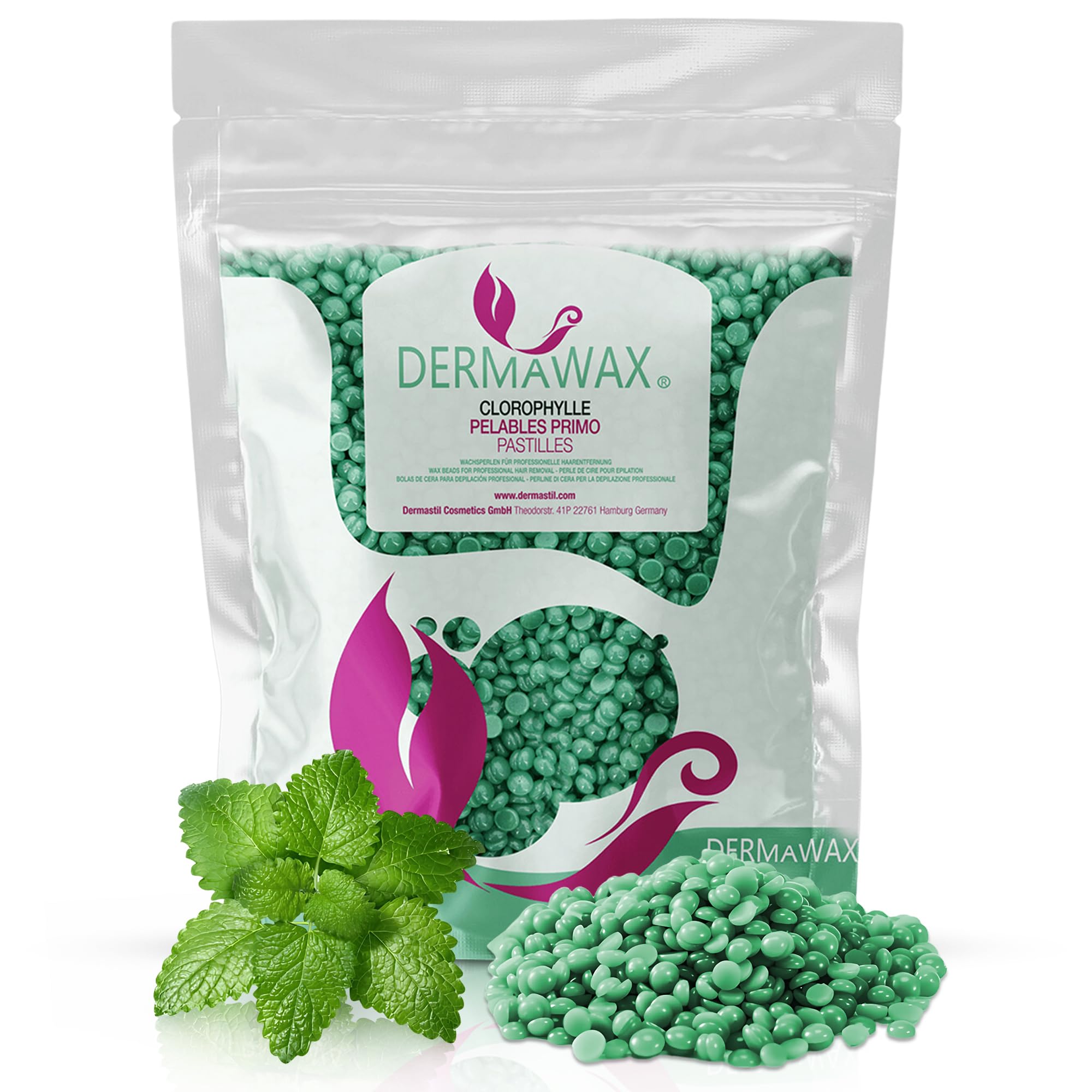 1kg Dermawax Chlorophyll Green Hard Wax Beads- Stripless Low-Temperature Wax for Full Body Hair Removal- Face, Eyebrow, Legs, Bikini, Brazilian& Sensitive Skin Waxing-Made in Italy (1 kg, Chlorophyll)
