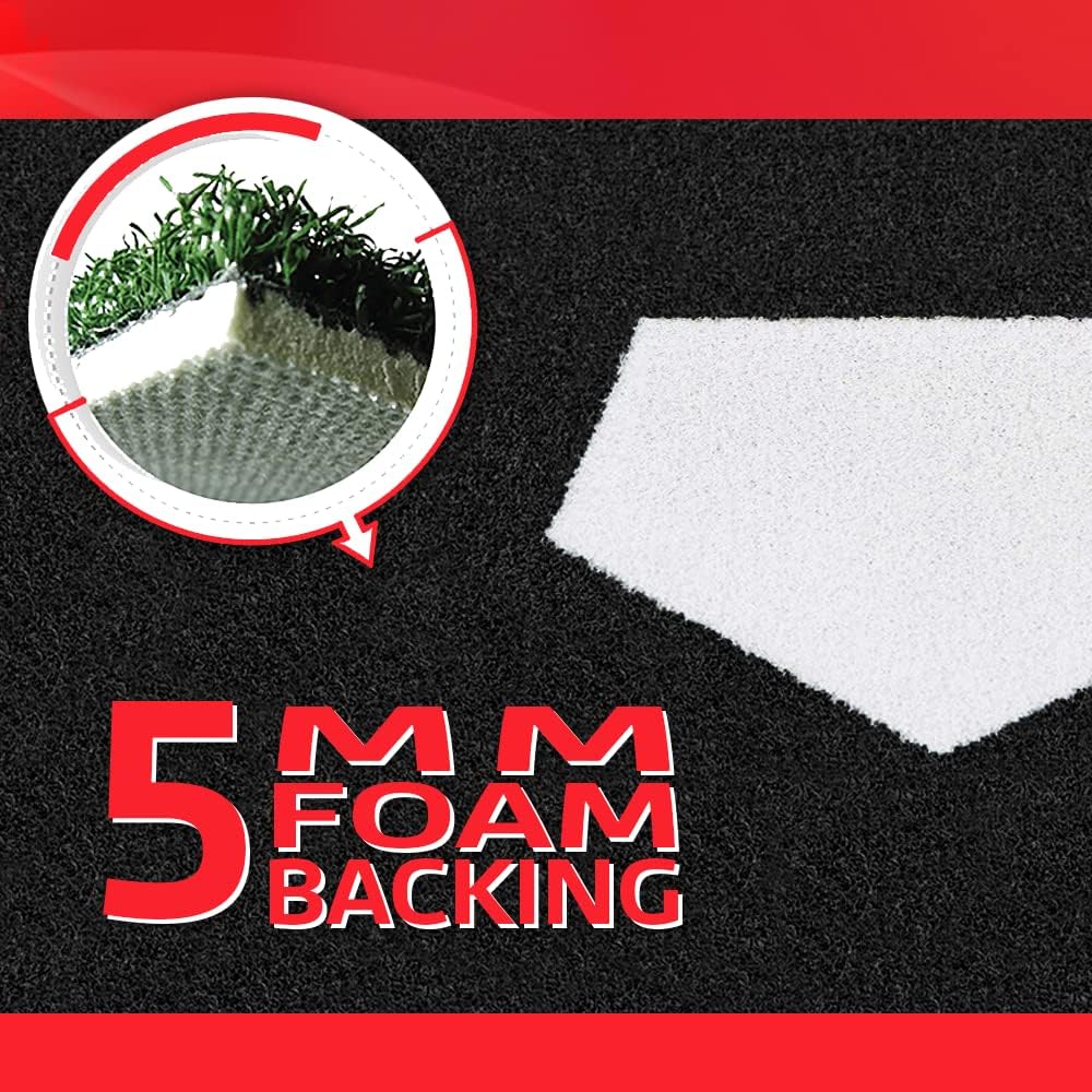 Baseball/Softball Batting Practice Batting Cage Hitting mat 6 Feet x 12 Feet Black Nylon Artificial Grass on 5MM Foam with Painted Home Plate.