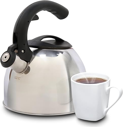 Miniatura 2 de Mr Coffee Steamline - Tetera de acero inoxidable con silbato de 2 cuartos de galón con mango negro