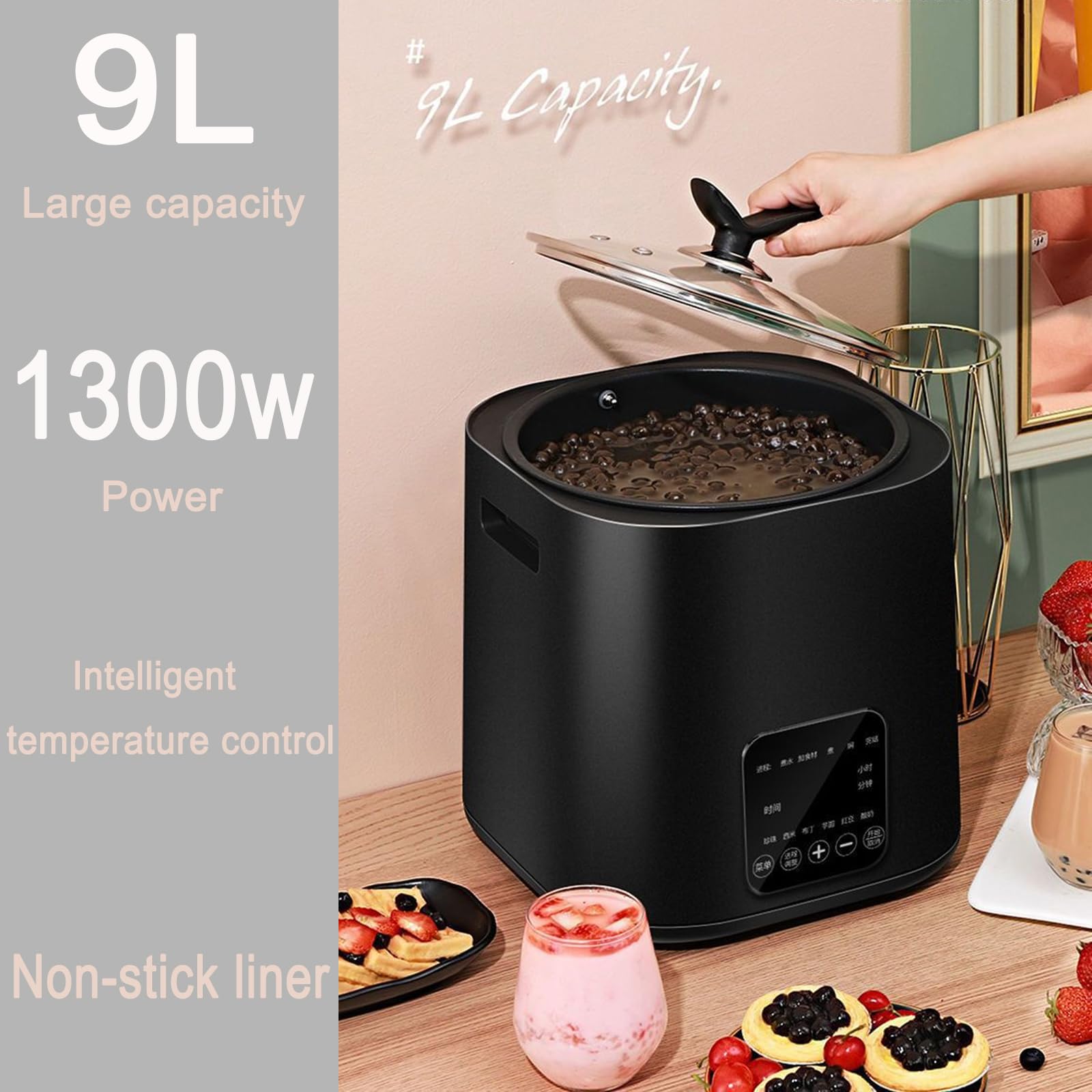 Kommerzieller Boba-Topf, 9 L, Automatischer Perlmutt-Topf, Mit Touchscreen Und Antihaftbeschichtung, Einstellbare Zeit Und Temperatur, Boba-Kocher, Für Bubble Tea, Perlmutt-Tee
