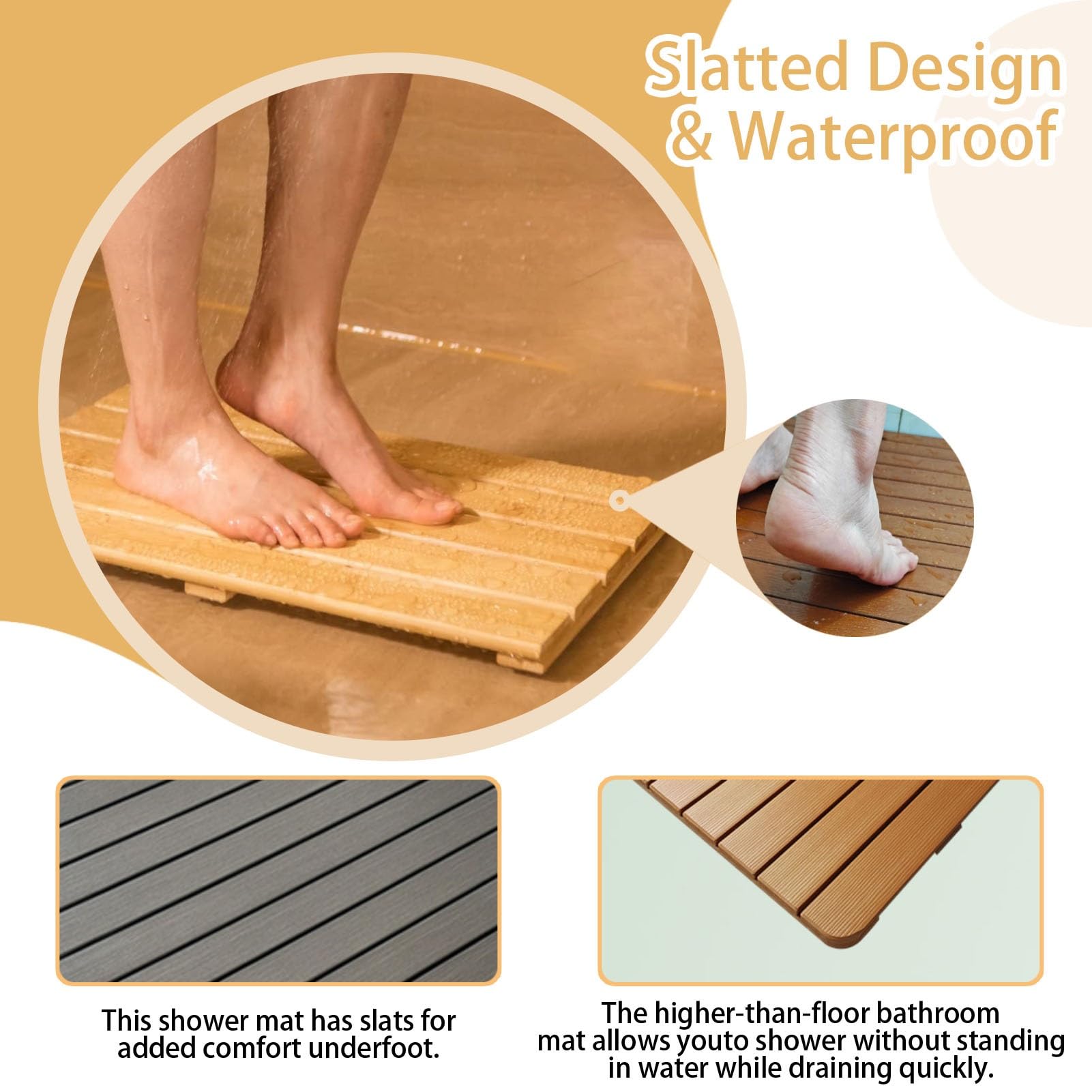 Pedana Doccia Tappetino da Bagno con Venature del Legno, Tappetino da Doccia in Plastica Impermeabile con Doghe Larghe, Pedale per Supporto Rialzato per Ciotola per Animali Domestici ( Color : Yellow