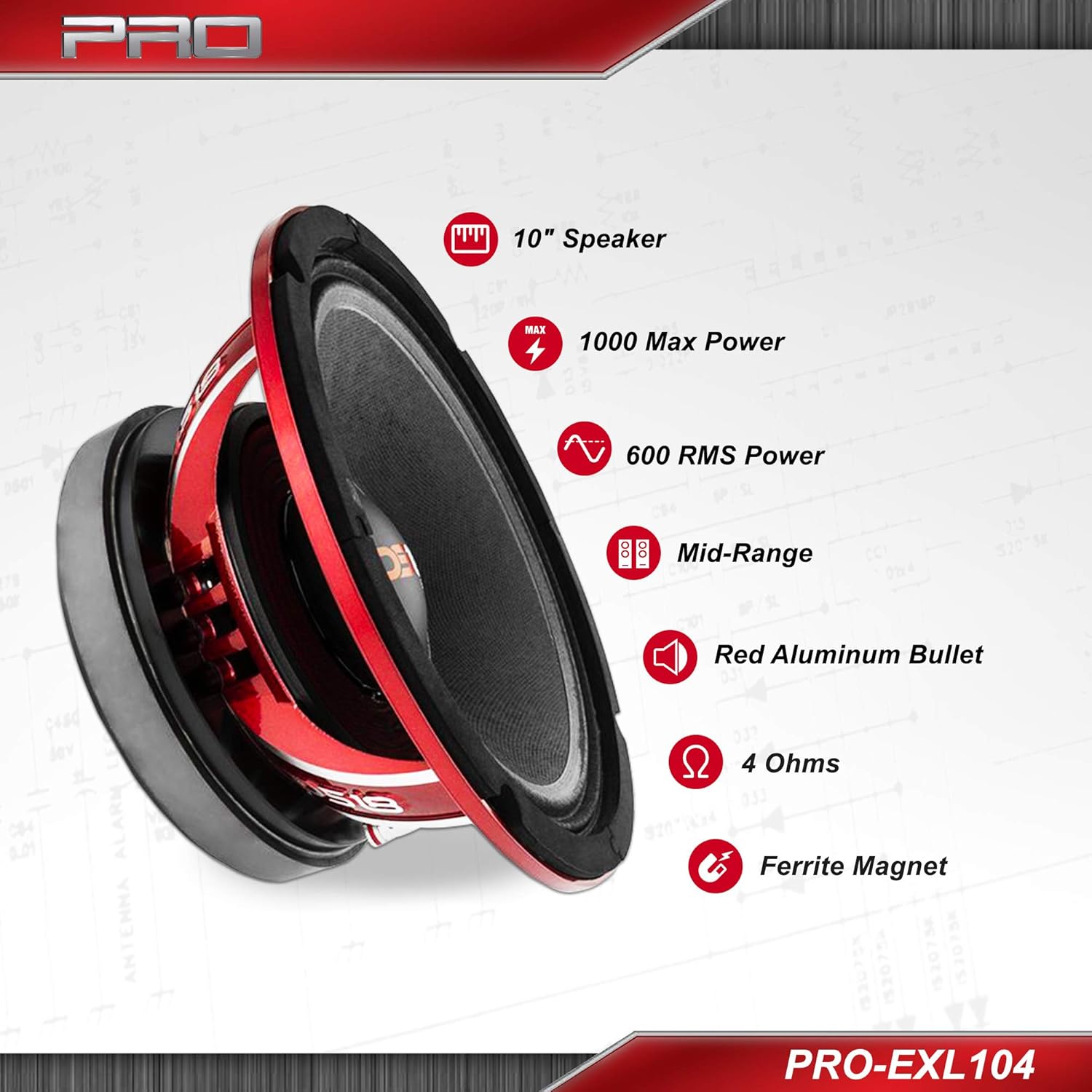 Rеvіеw Prоduсt DS18 PRO-EXL104 Loudspeaker - 10, Midrange, Red Aluminum Bullet, 1000W Max, 600W RMS, 4 Ohms, Ferrite Magnet - For the Peple Who Live and Breathe Car Audio (1 Speaker)