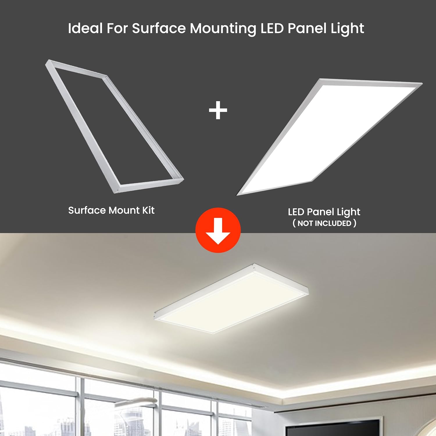 (2 Pack) 2x4 LED Surface Mount Kit, LED Flat Panel Light Surface Mount, 2x4FT Aluminum Surface Mounting Bracket Kit for Drop Ceiling Light, Edge-Lit Light Ceiling Frame Kit